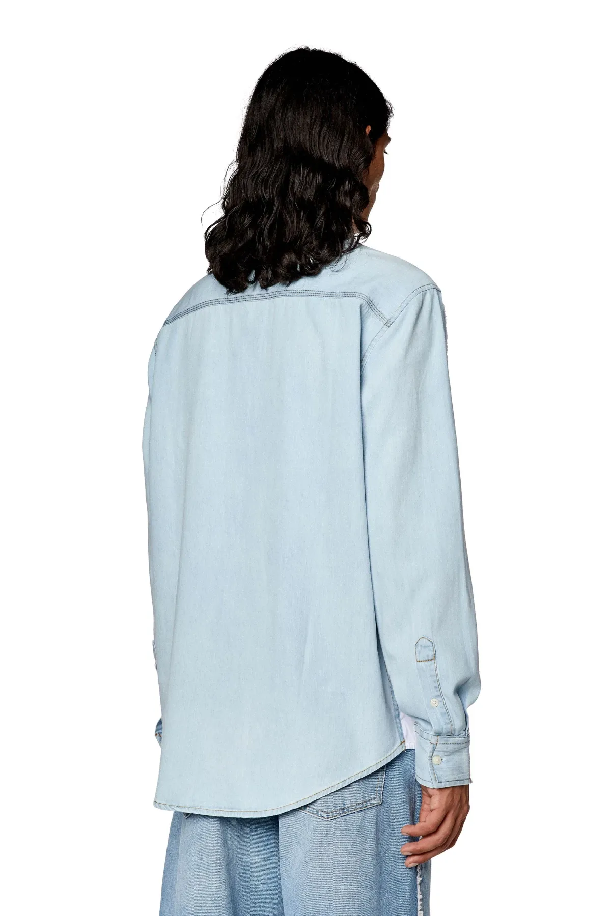 White Shirt in poplin and raw-edge denim