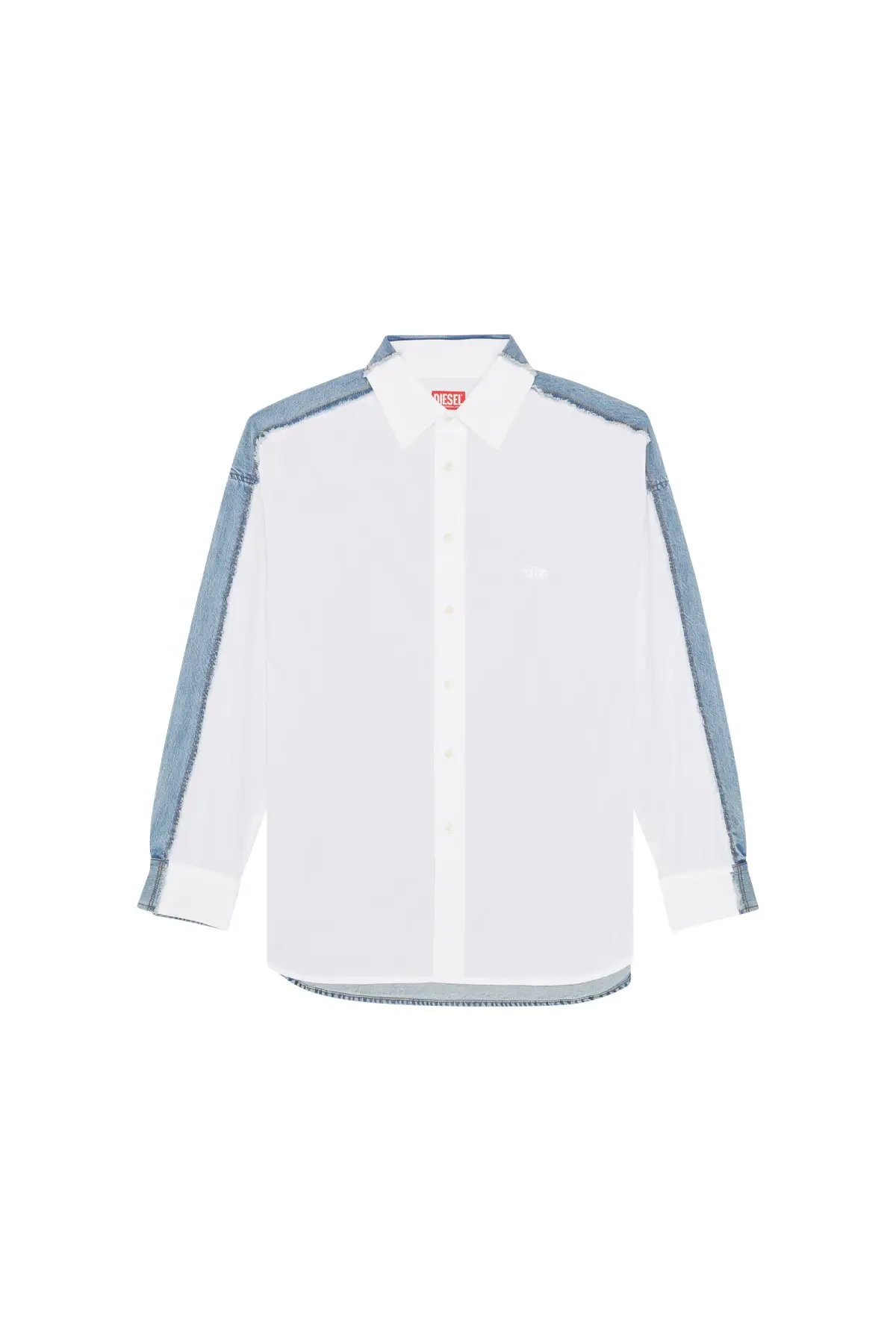 White Shirt in poplin and raw-edge denim
