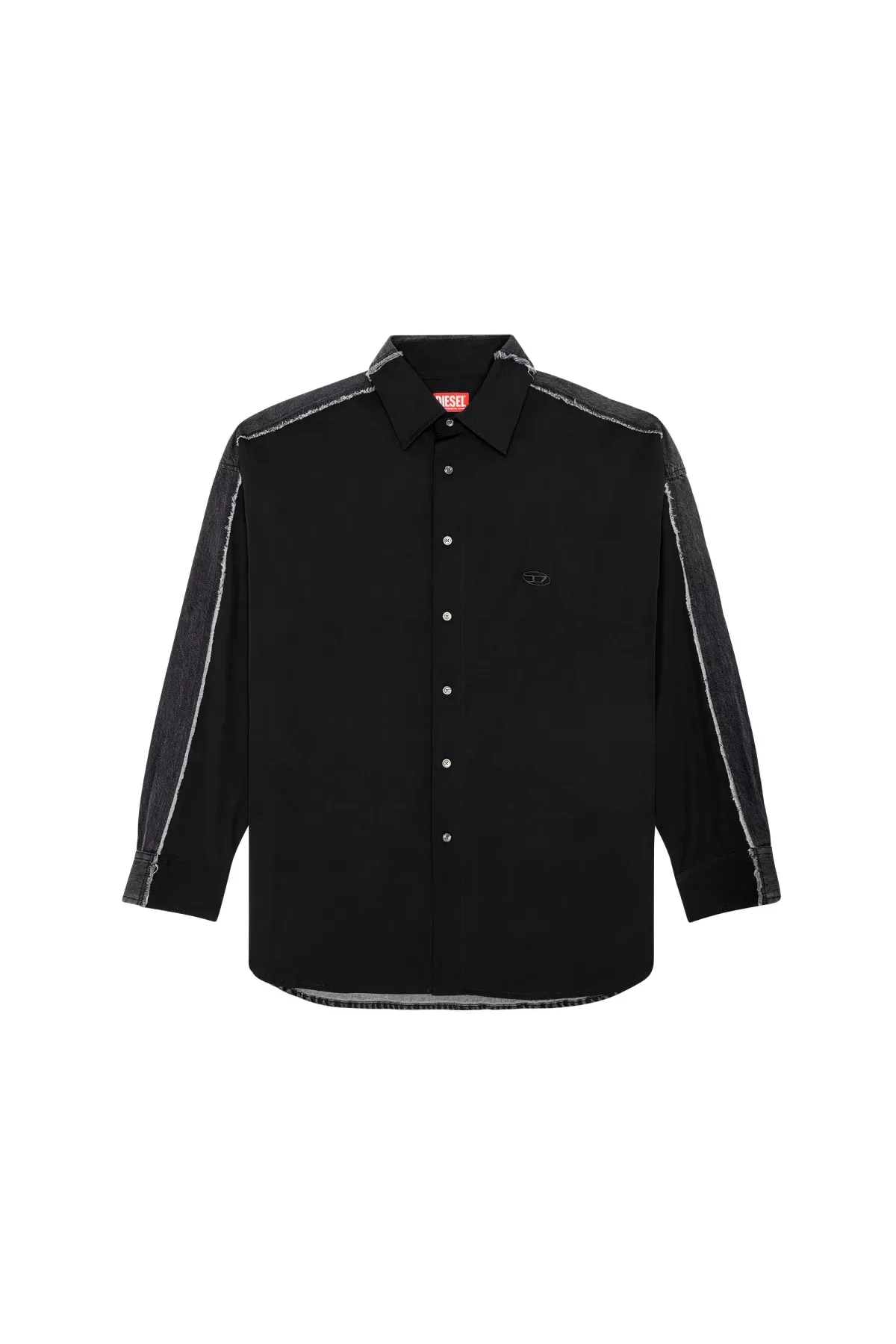 Black Shirt in poplin and raw-edge denim