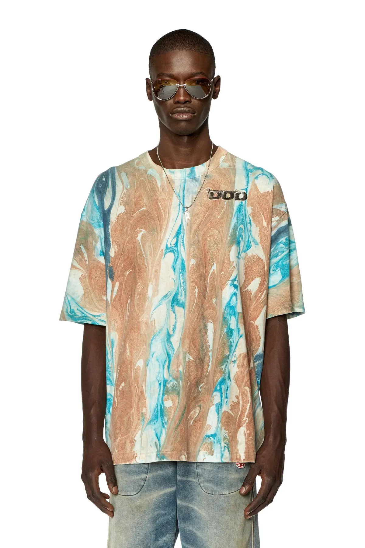Multicolor T-shirt with marble print