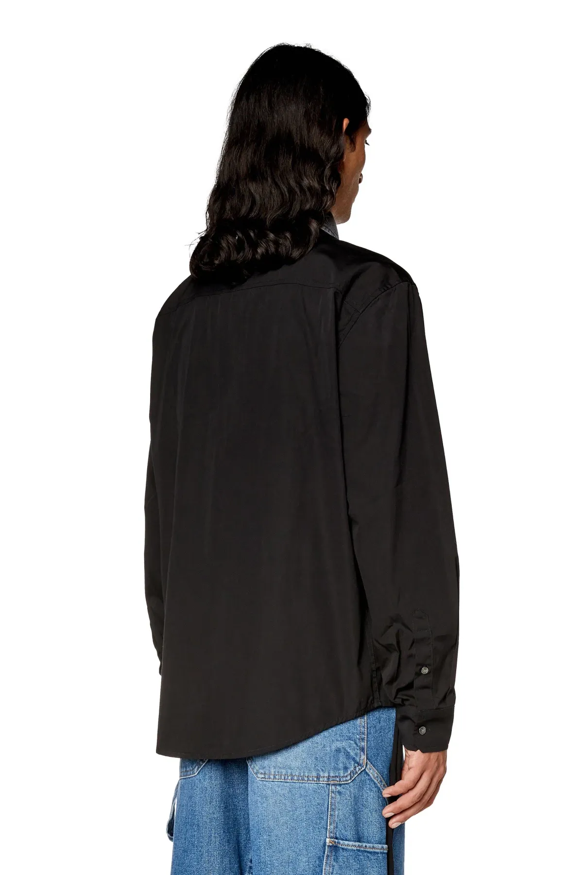 Black Cotton shirt with denim collar