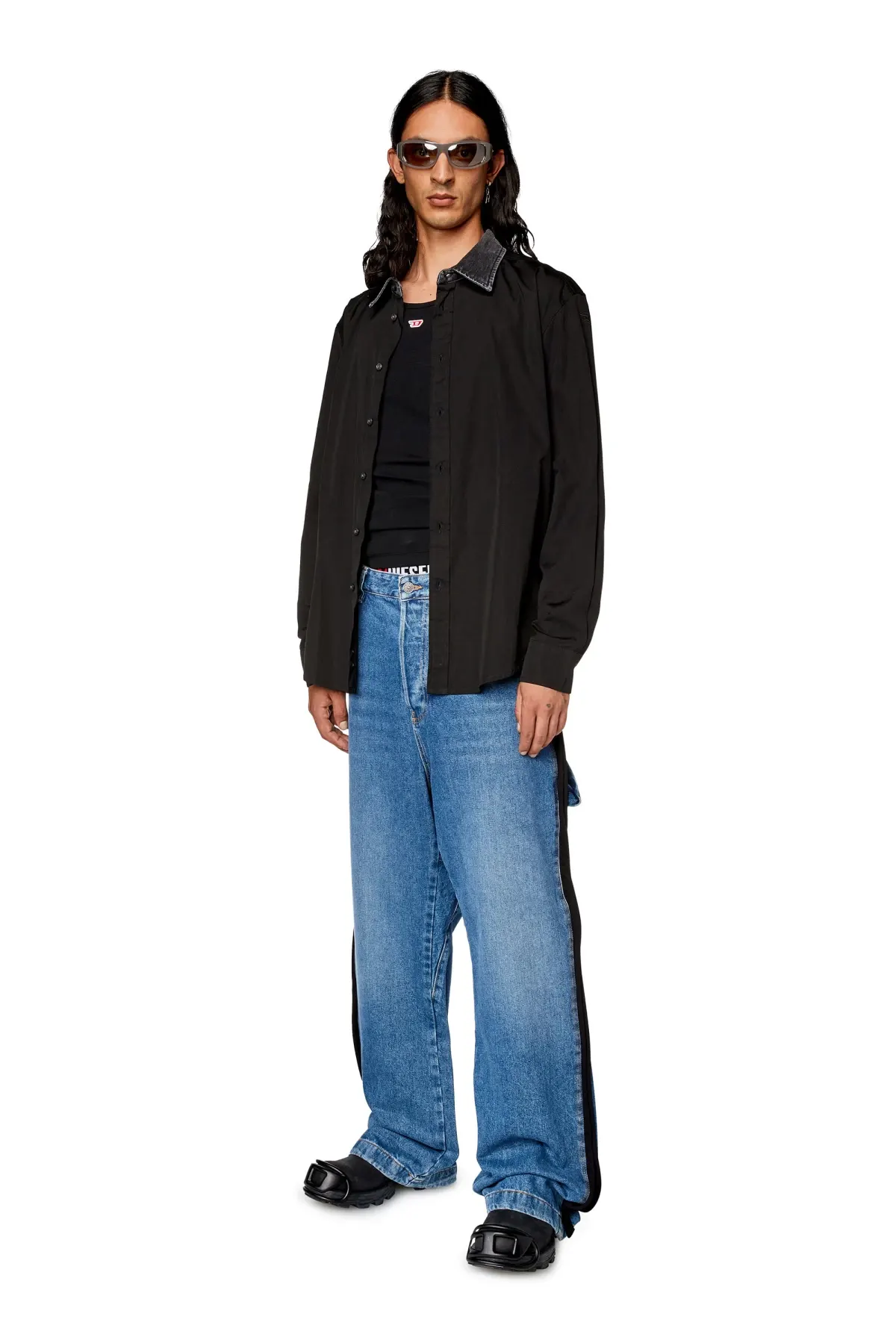 Black Cotton shirt with denim collar