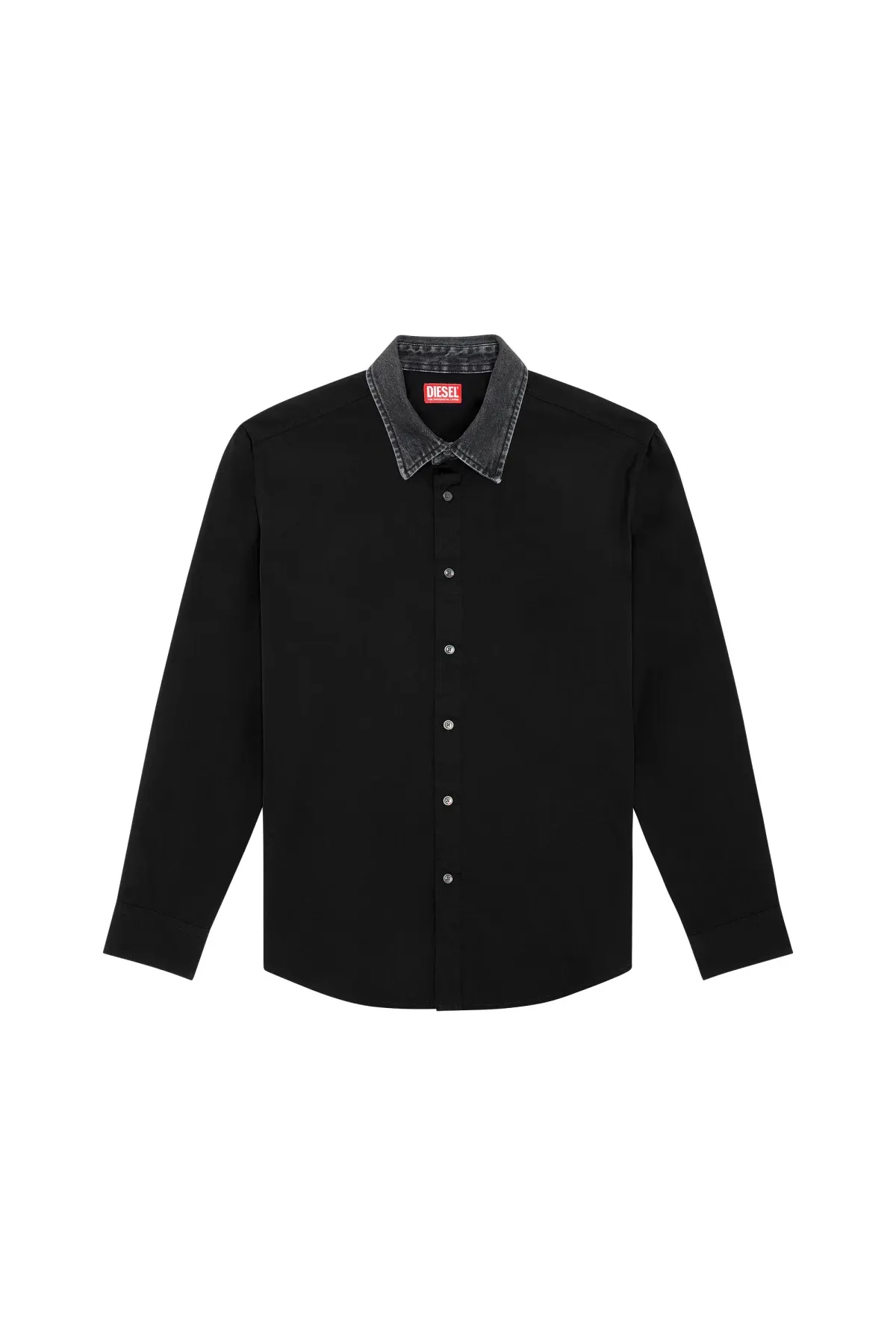 Black Cotton shirt with denim collar