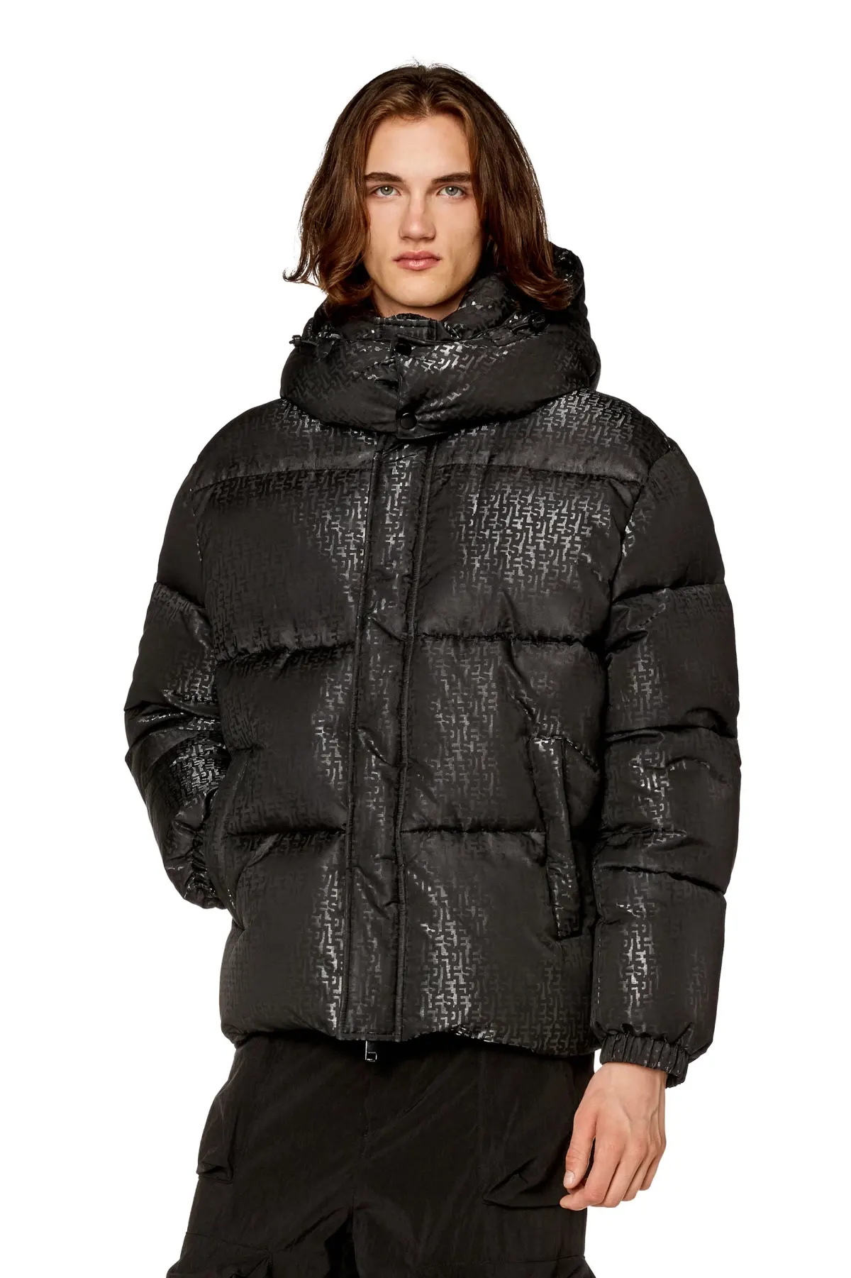 Black Puffer jacket with monogram motif