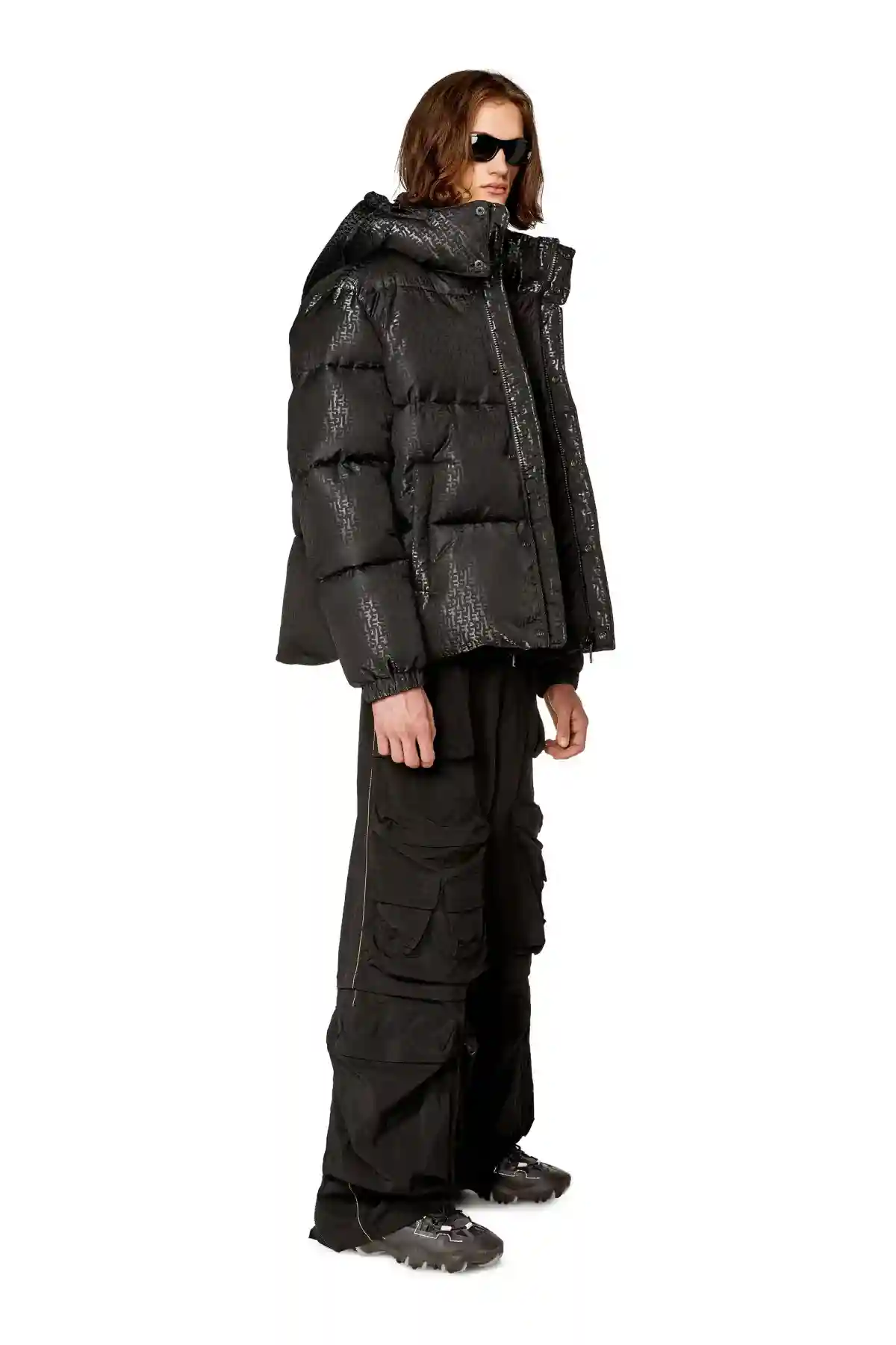 Black Puffer jacket with monogram motif
