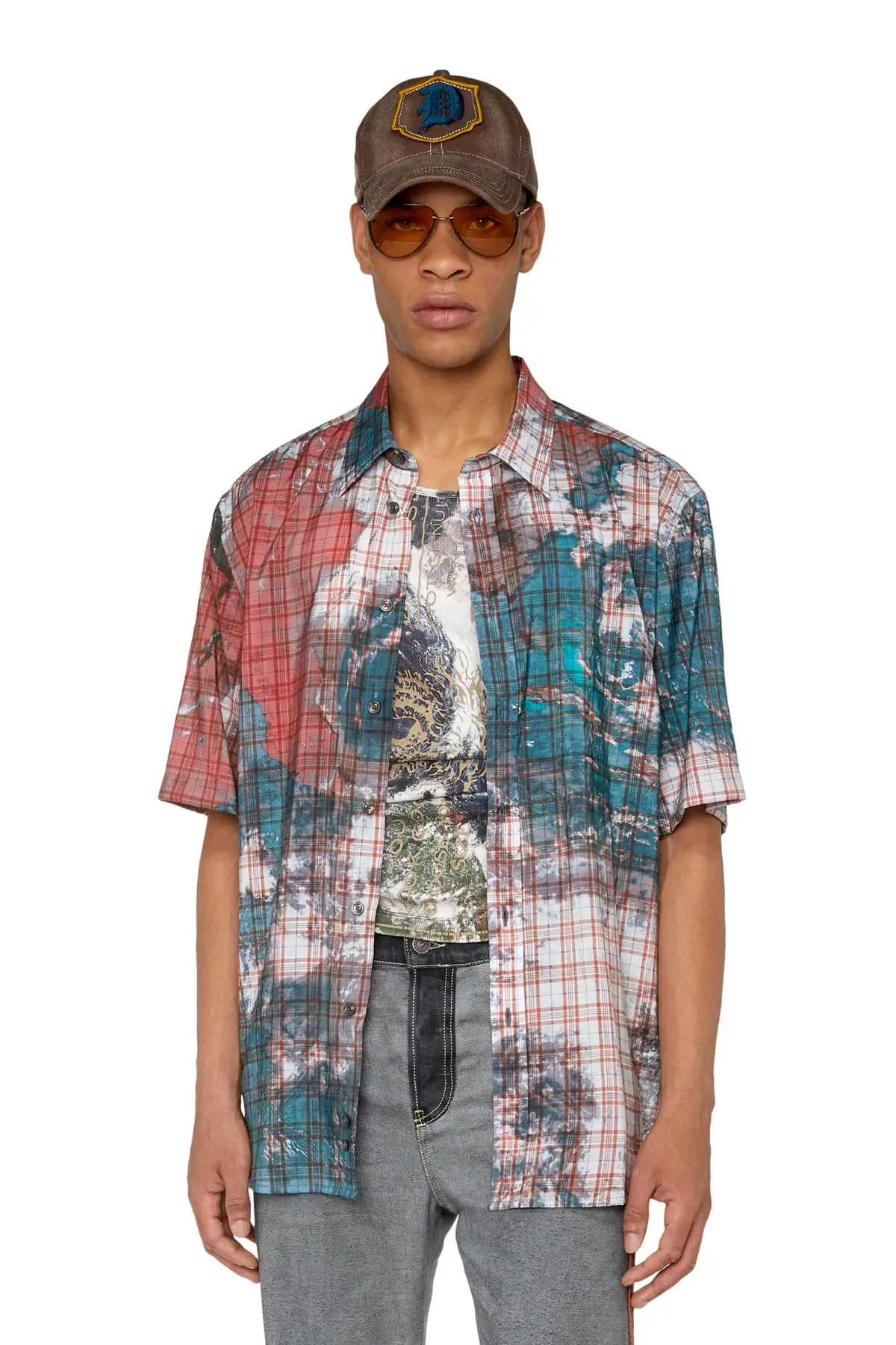 Multicolor Checked shirt with Planet print