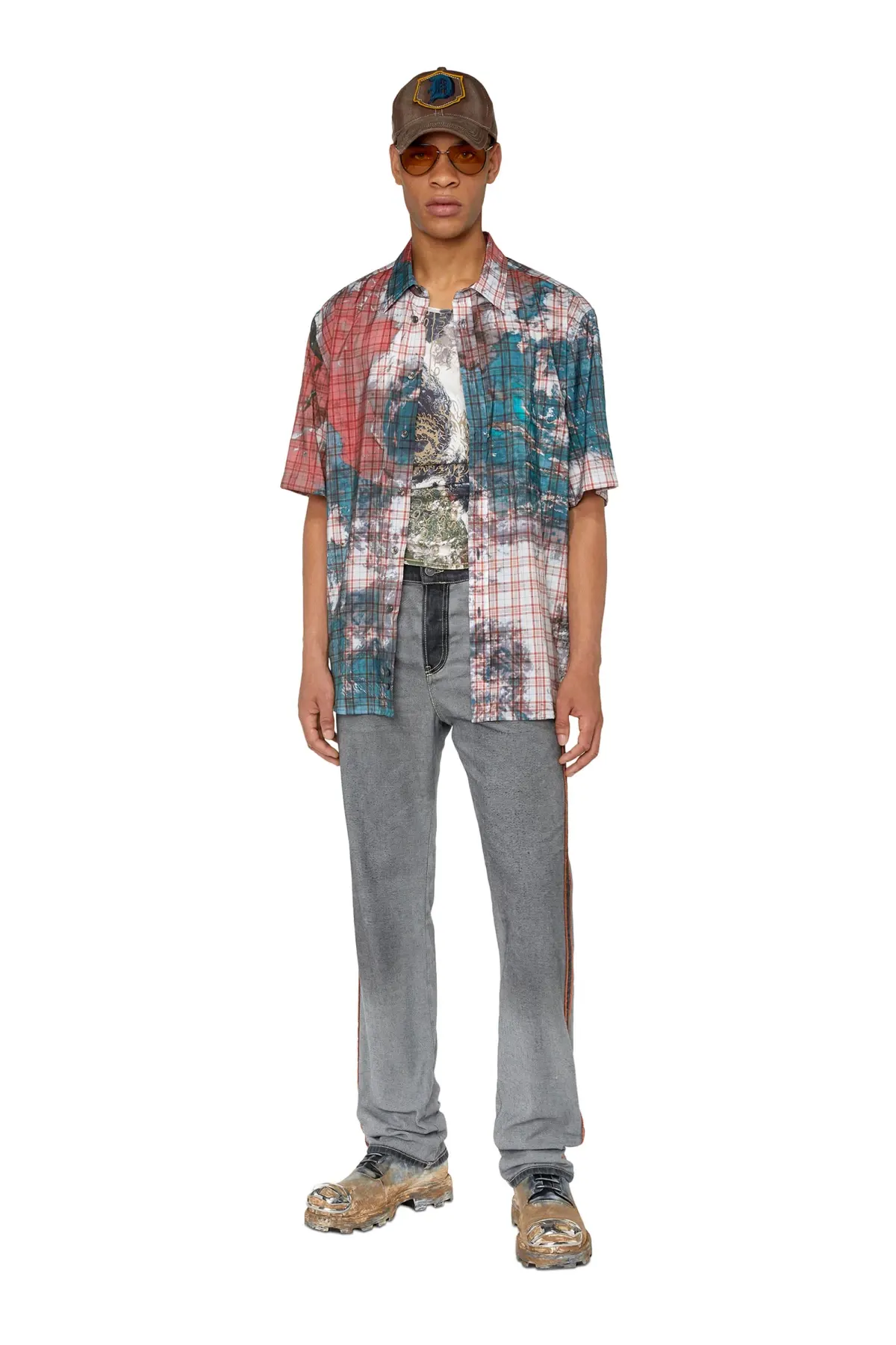 Multicolor Checked shirt with Planet print