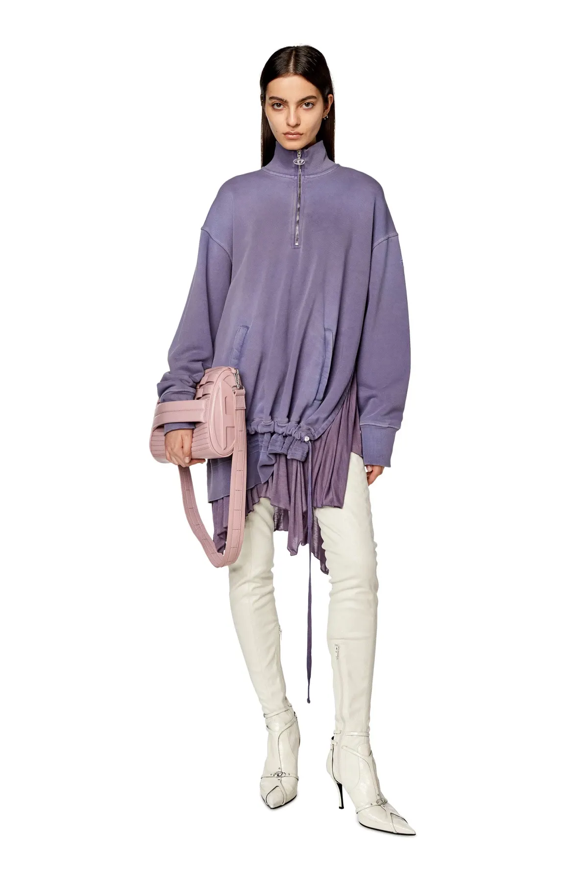 Violet Faded sweatshirt dress with jersey trim