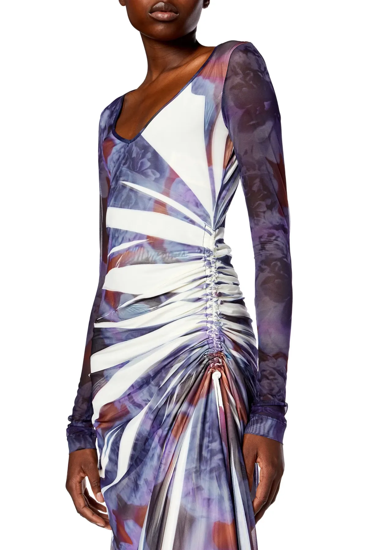 Blue Long dress in printed mesh