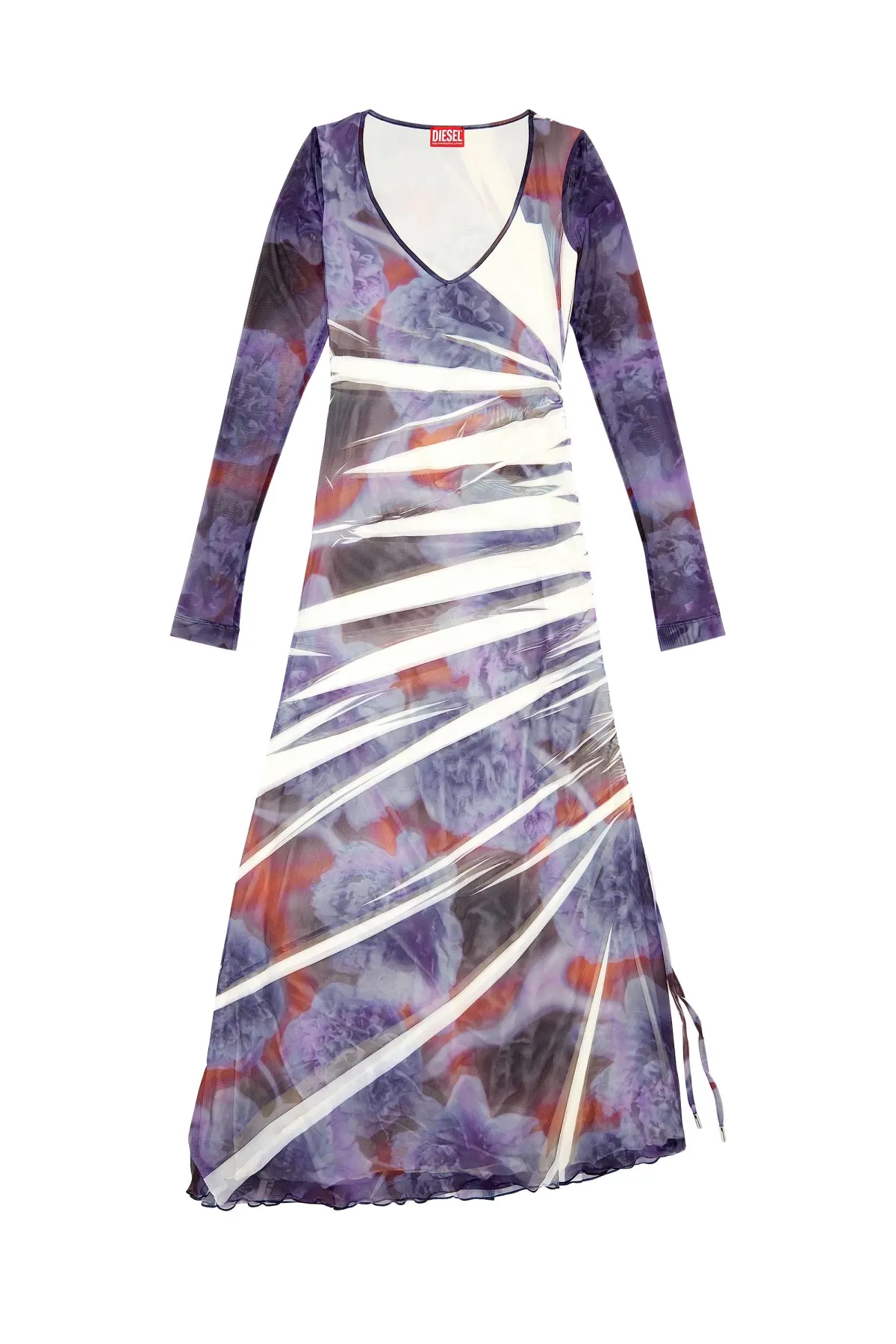 Blue Long dress in printed mesh