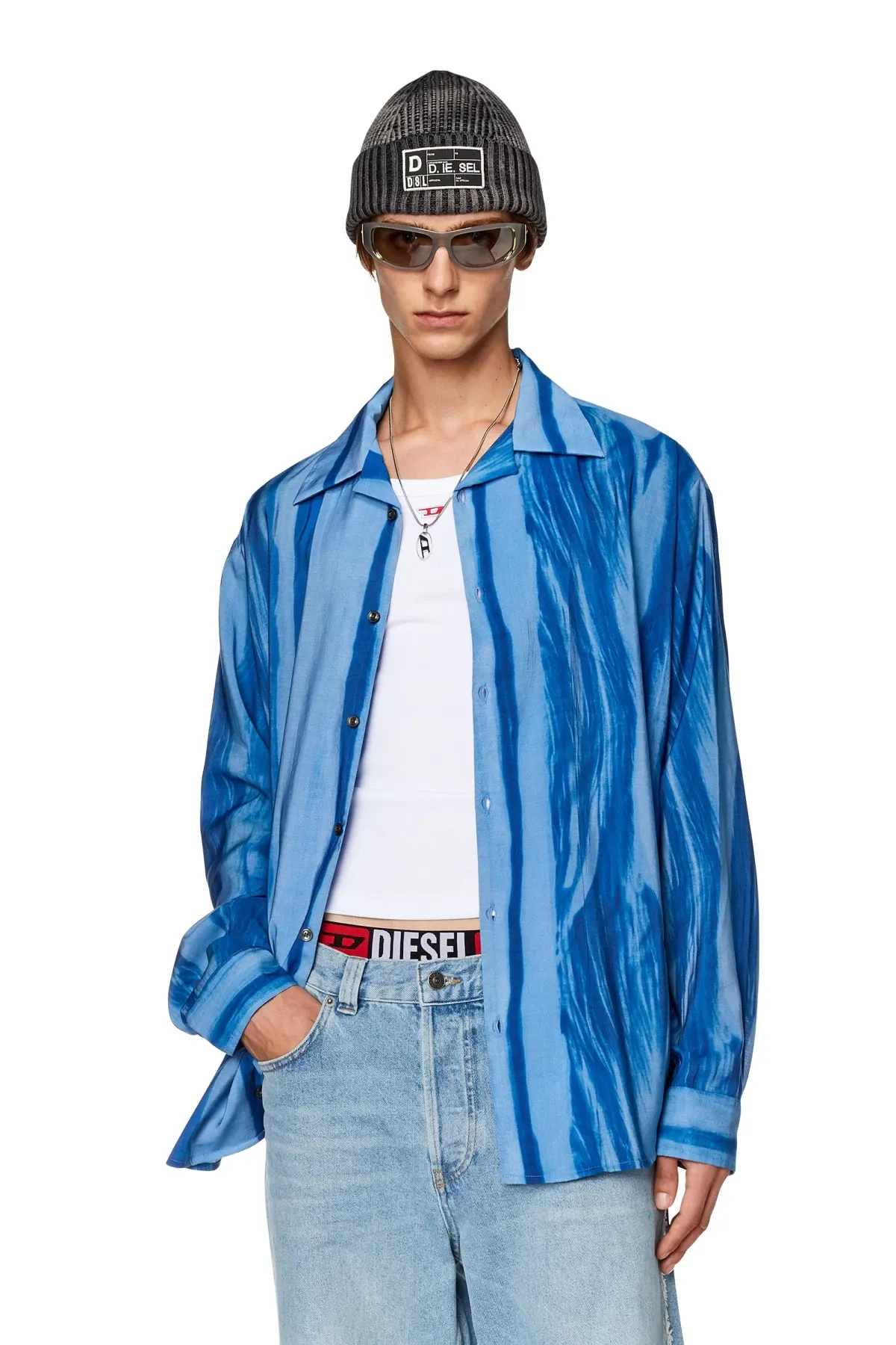 Blue Shirt with irregular tonal print