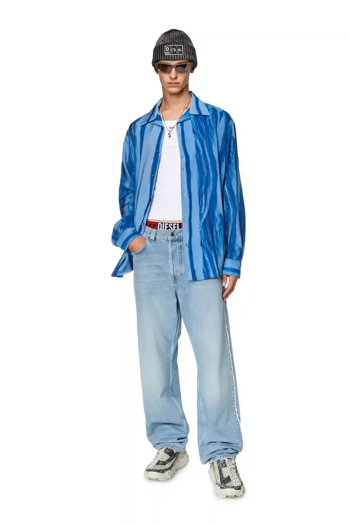 Blue Shirt with irregular tonal print