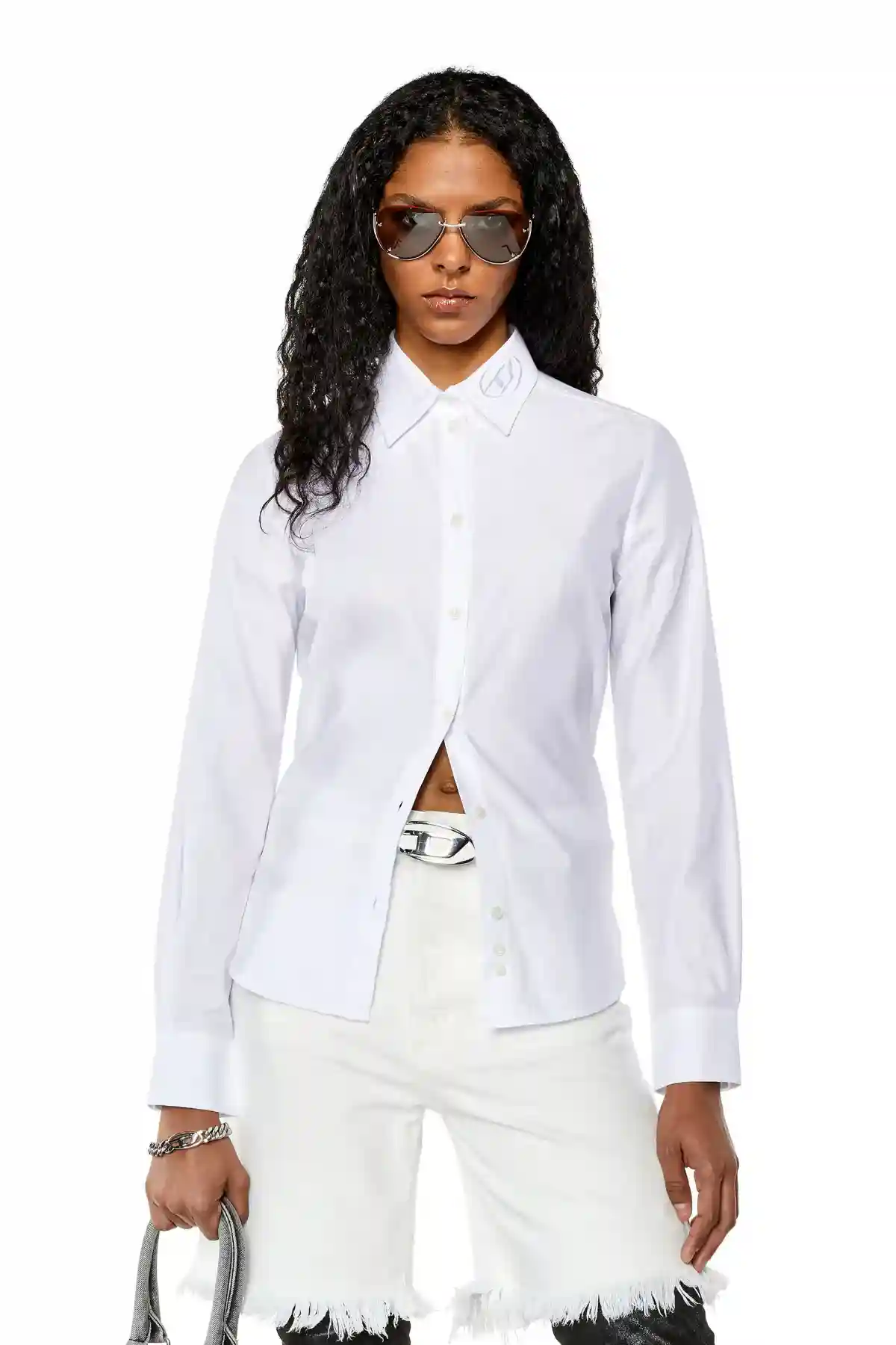 White Poplin shirt with tonal D embroidery