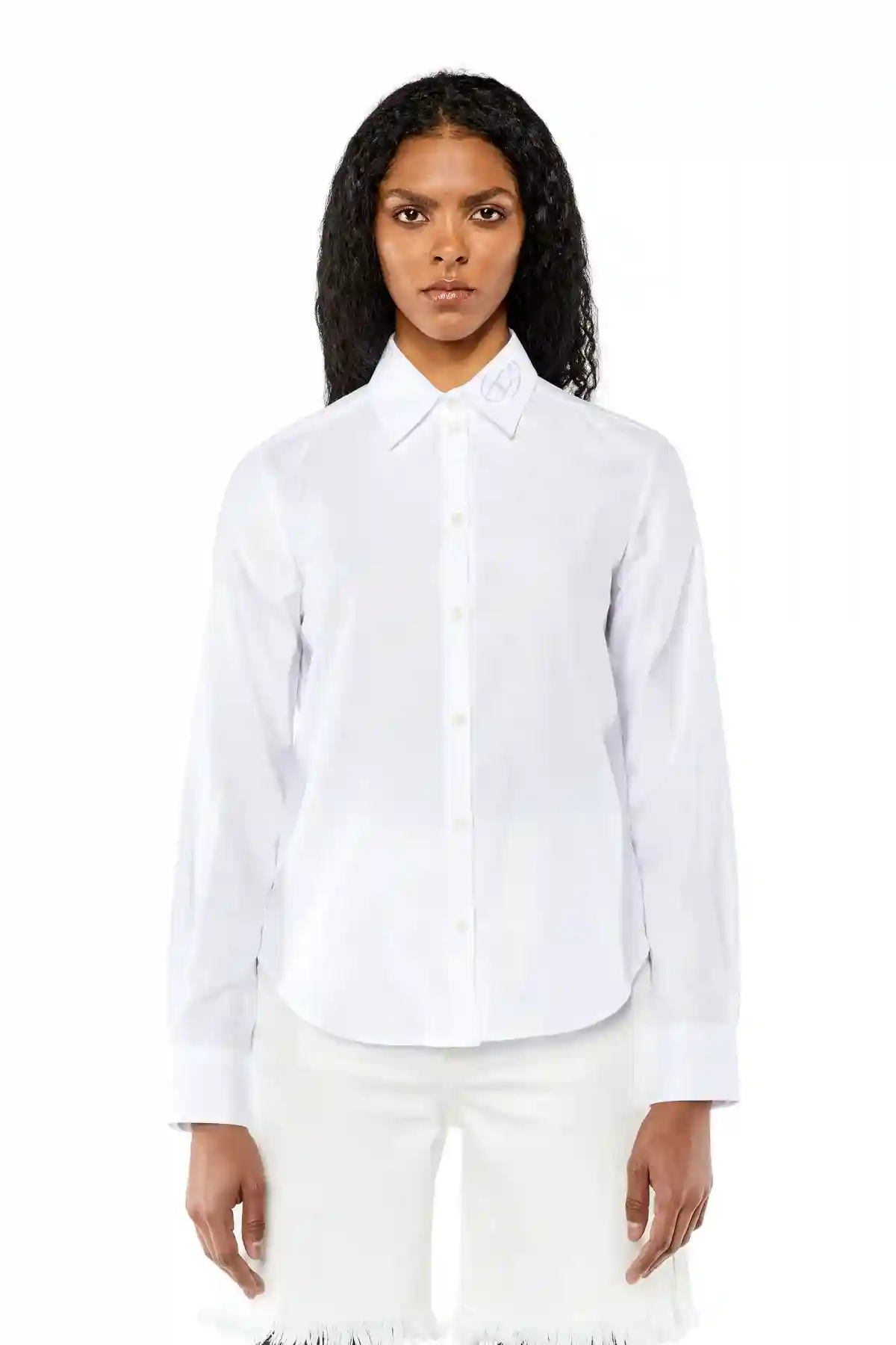White Poplin shirt with tonal D embroidery