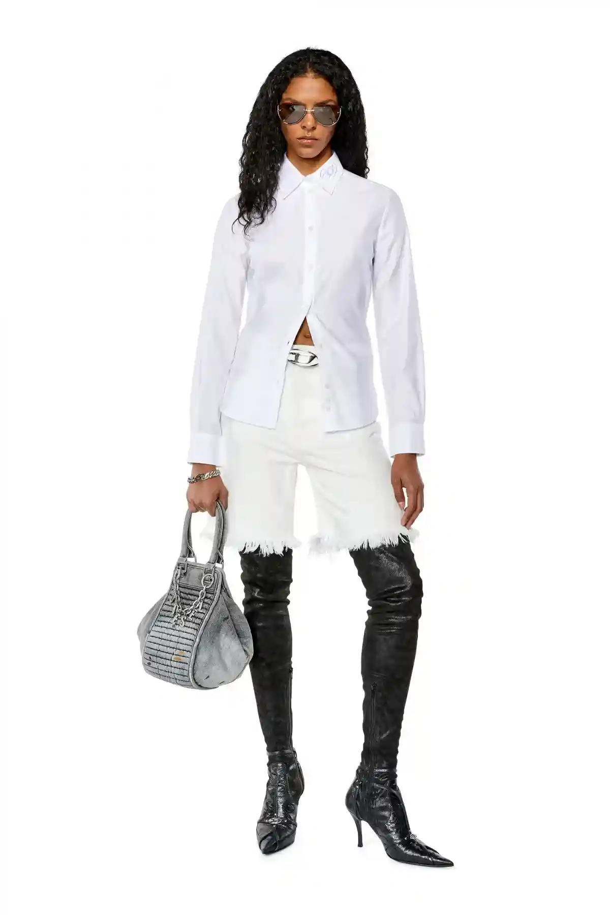 White Poplin shirt with tonal D embroidery