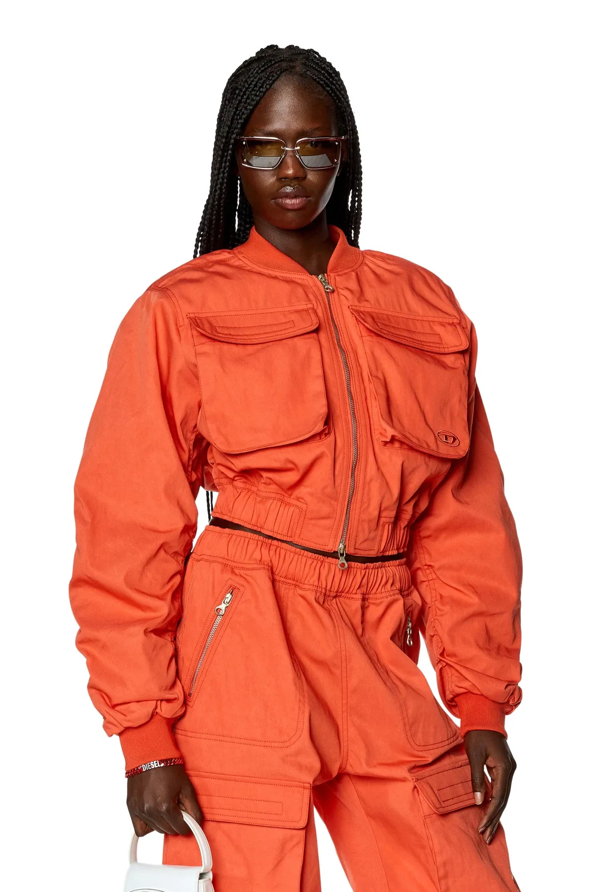 Red Utility jacket in nylon twill