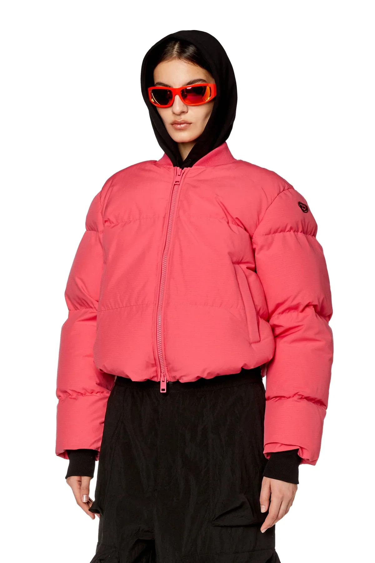 Pink Puffer jacket with oval D patch