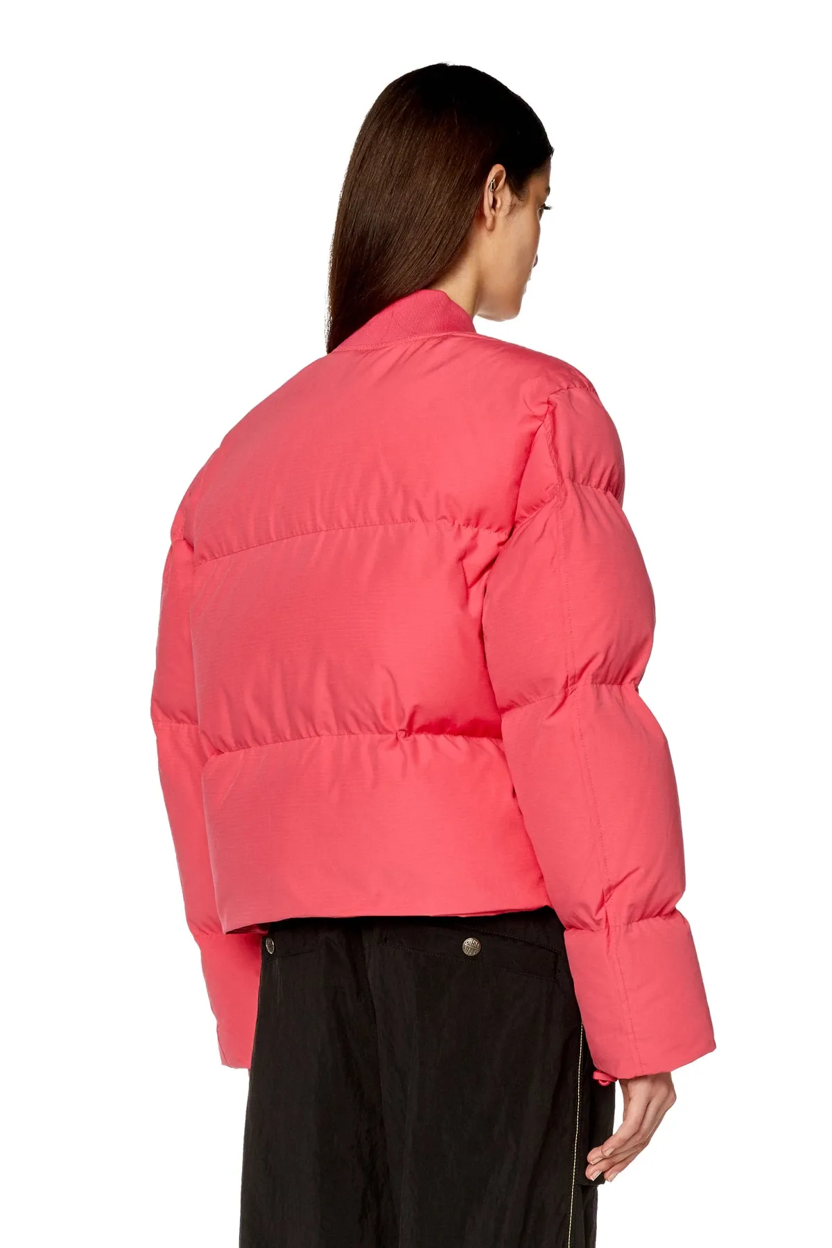 Pink Puffer jacket with oval D patch