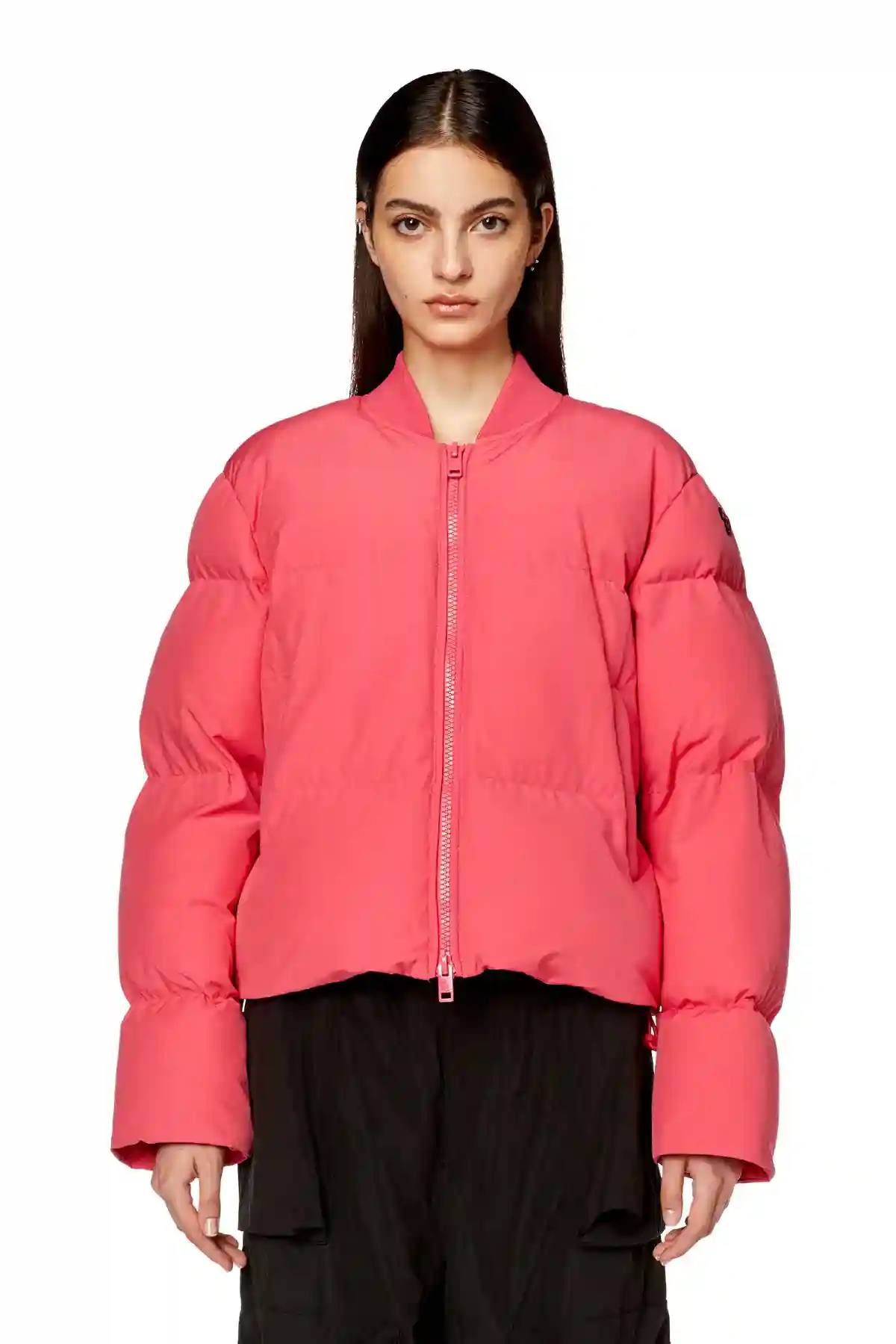 Pink Puffer jacket with oval D patch