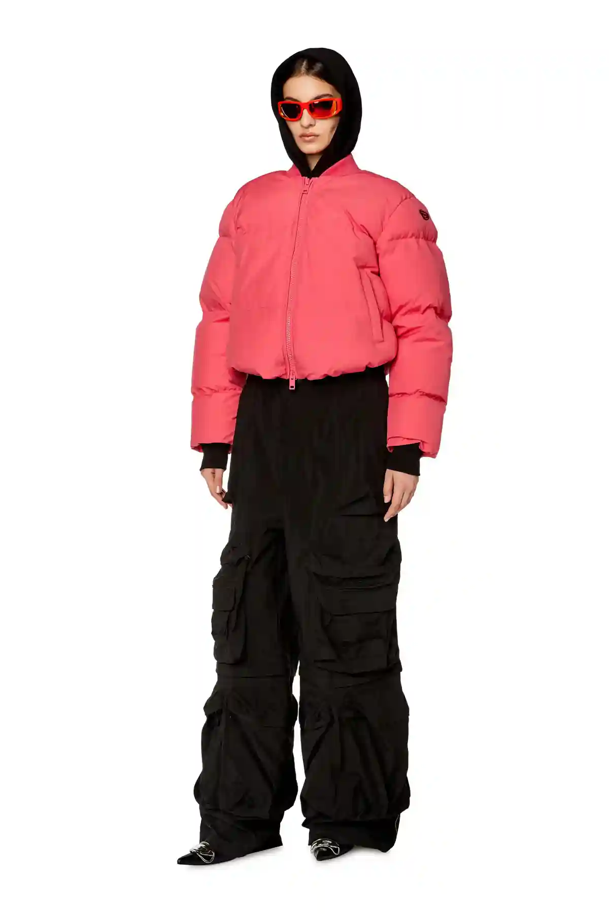Pink Puffer jacket with oval D patch