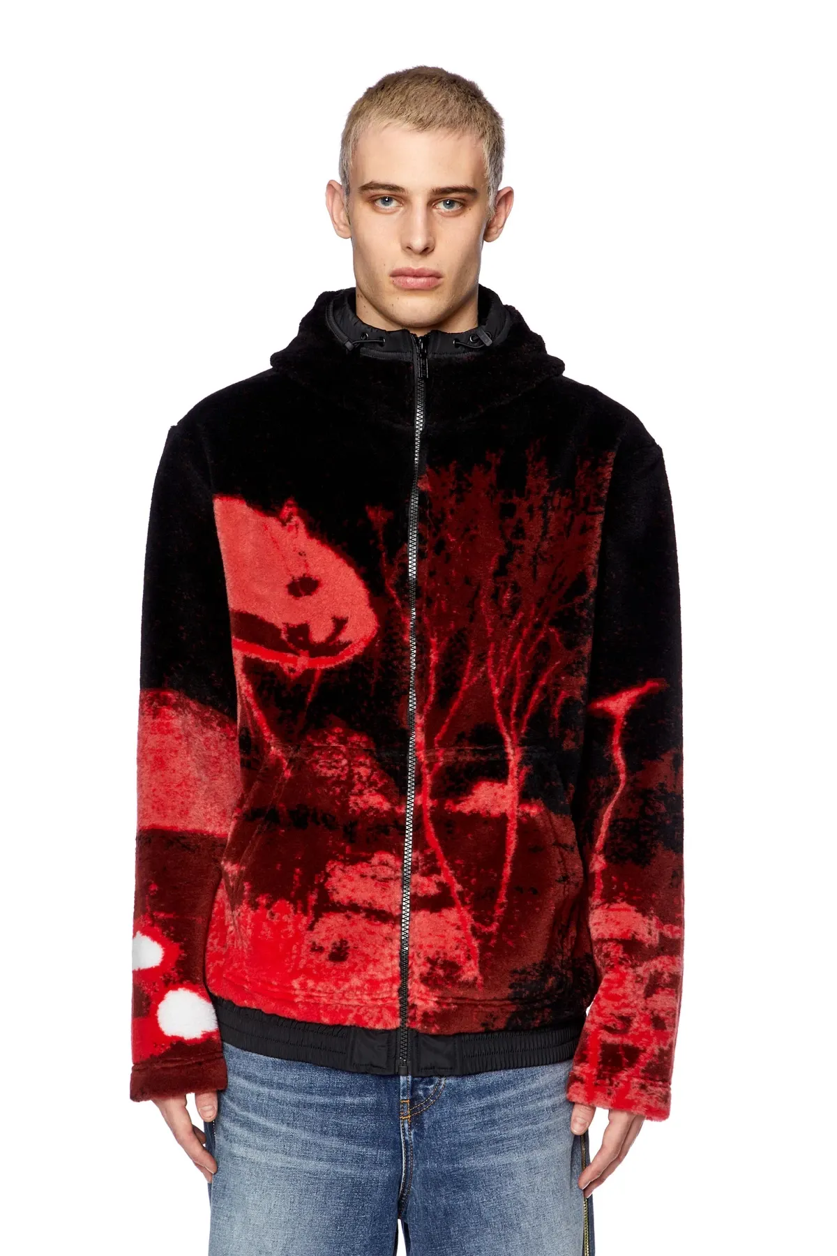 Multicolor Teddy-fleece hoodie with graphic motif