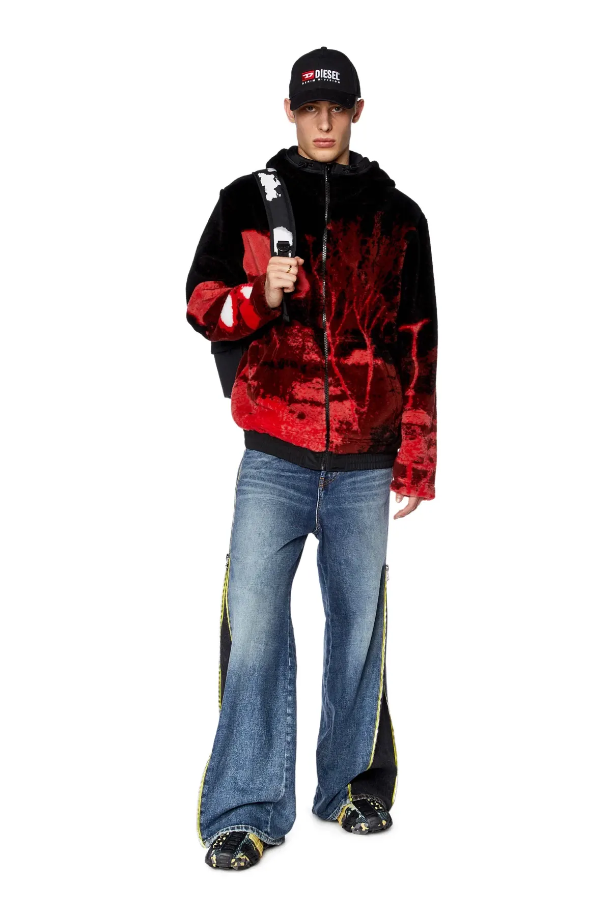 Multicolor Teddy-fleece hoodie with graphic motif