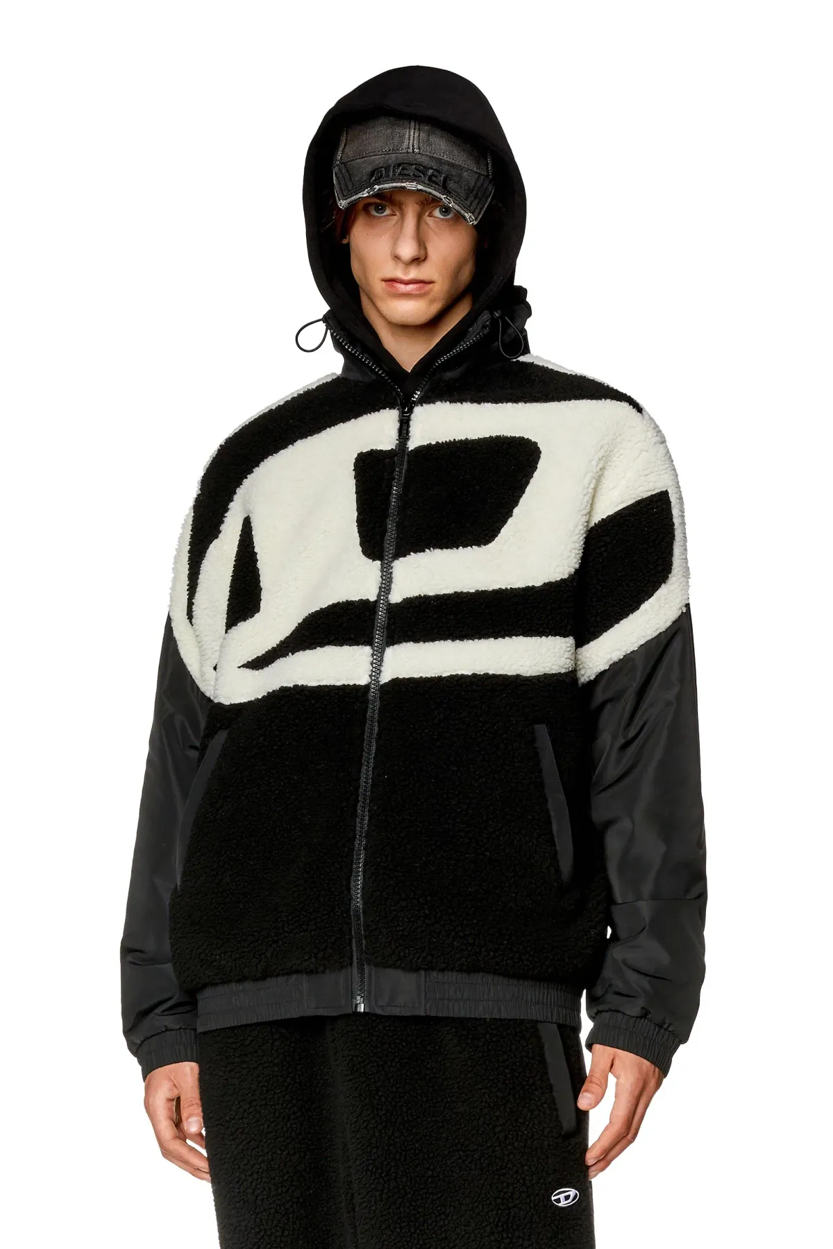 Multicolor Track jacket in nylon and teddy fleece