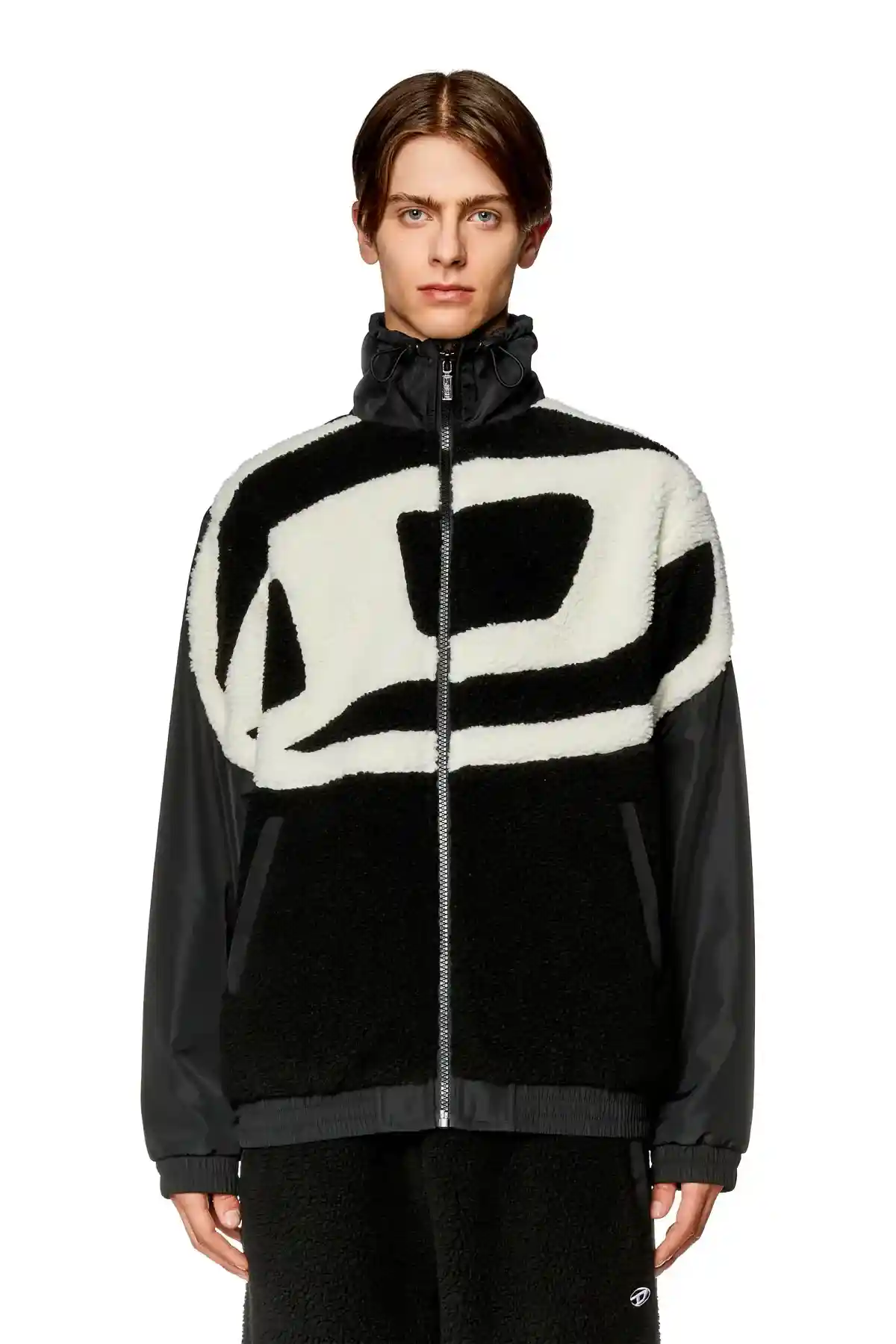 Multicolor Track jacket in nylon and teddy fleece