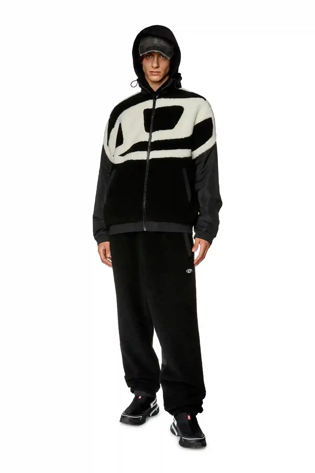 Multicolor Track jacket in nylon and teddy fleece
