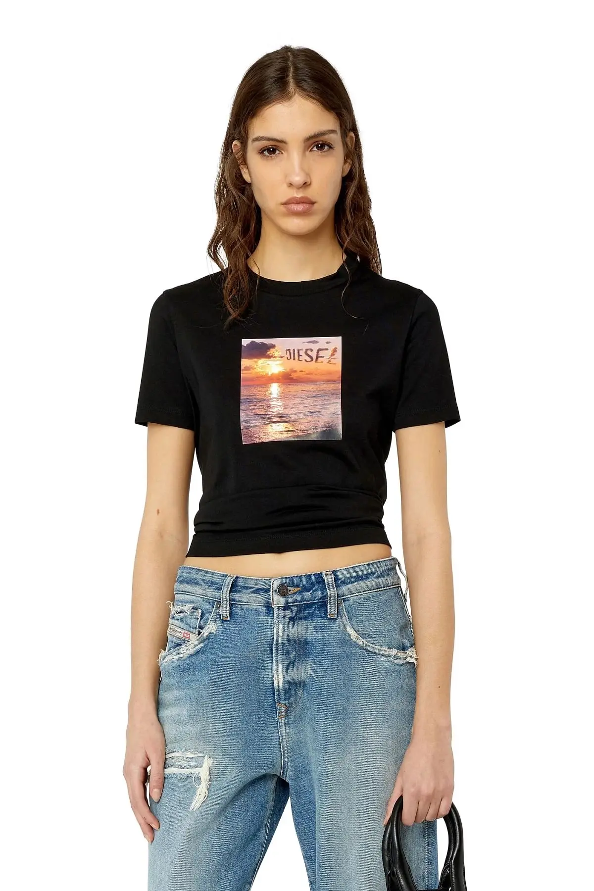 Black T-shirt with Diesel sunset print