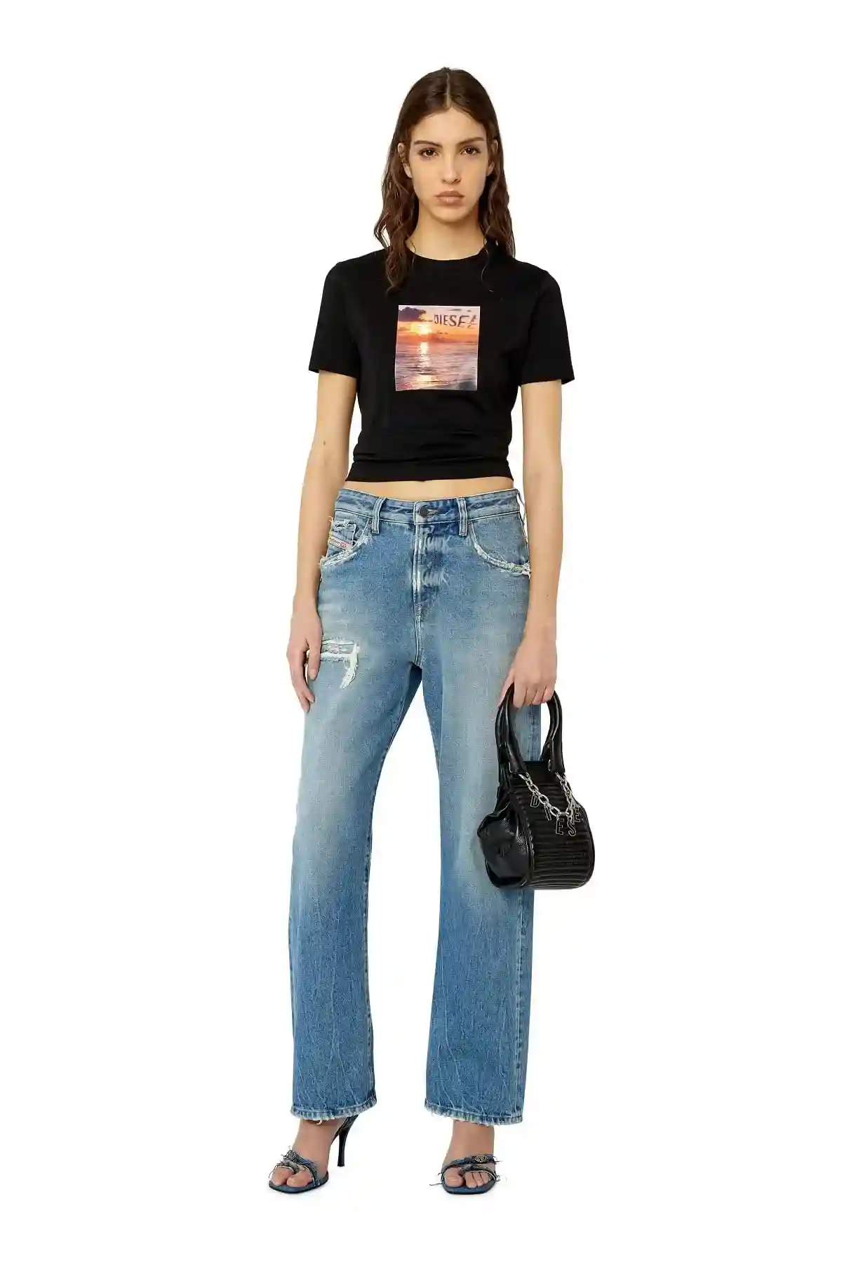 Black T-shirt with Diesel sunset print
