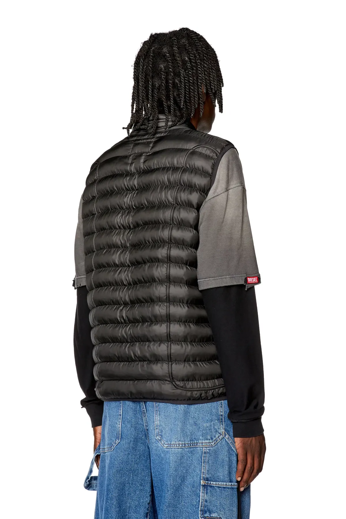 Black Padded nylon vest with piping