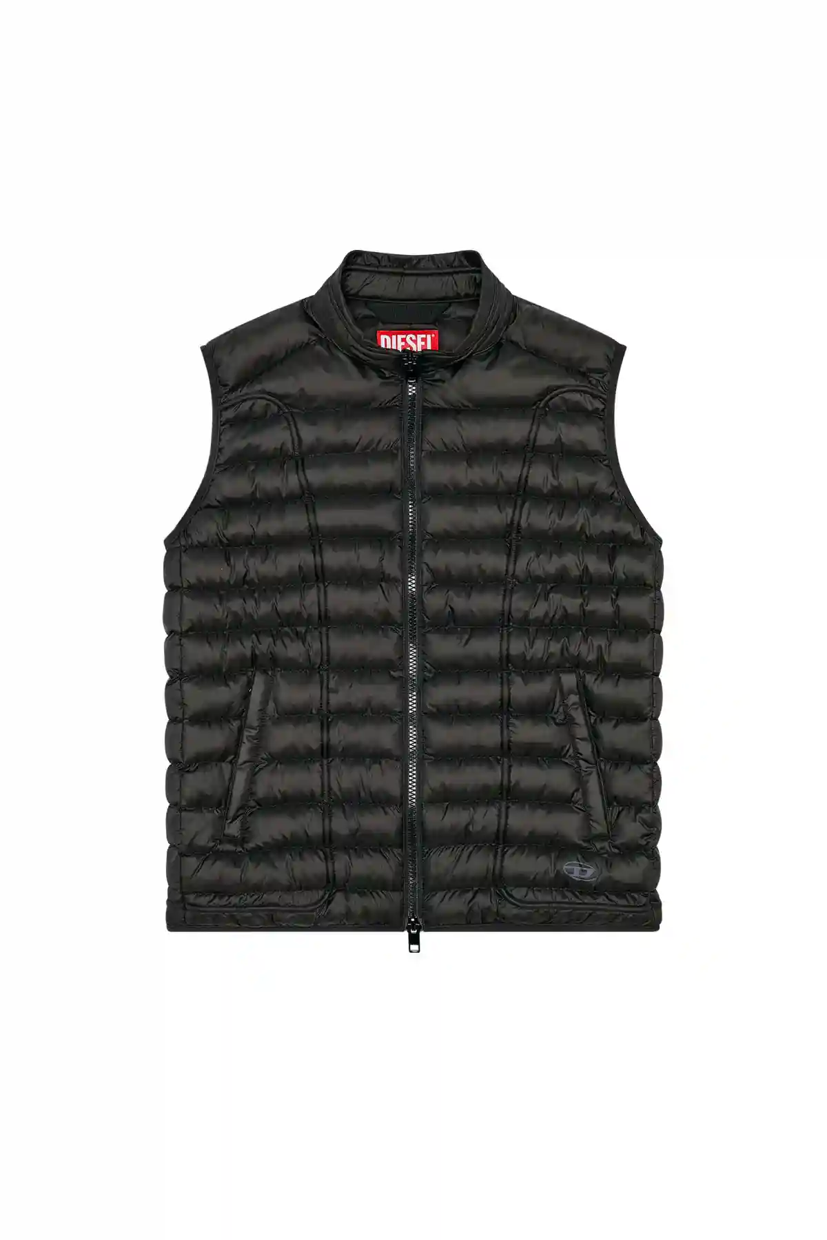Black Padded nylon vest with piping