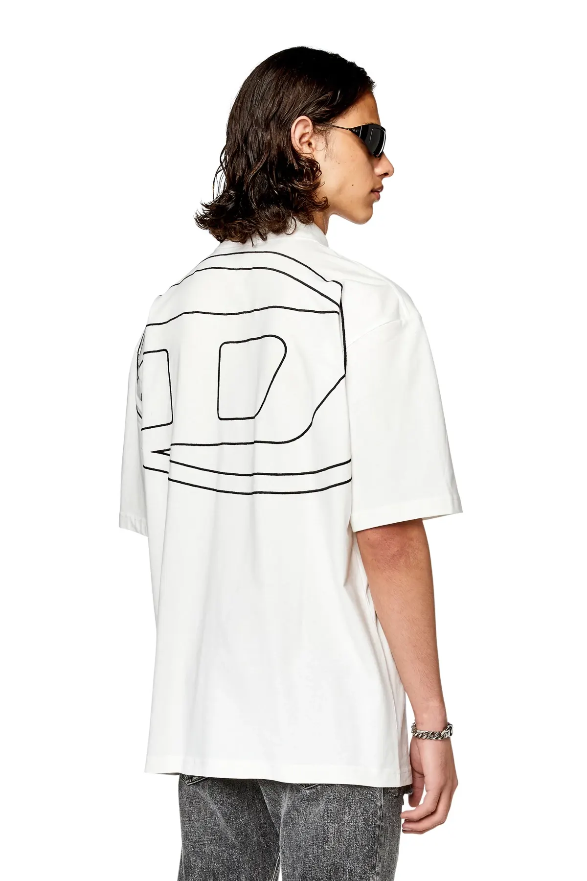 White Polo shirt with maxi oval D embroidery