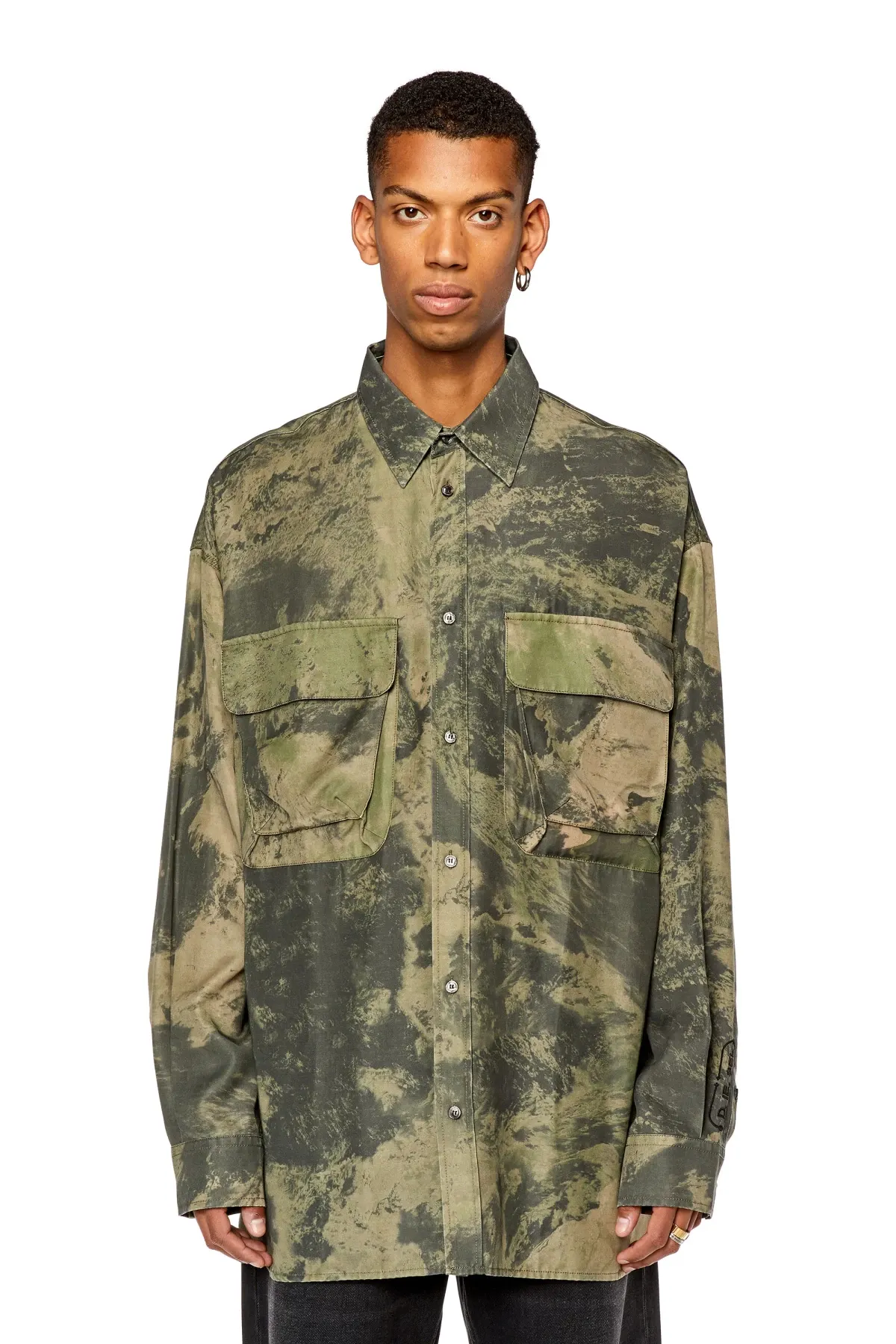 Green Twill shirt with Planet print