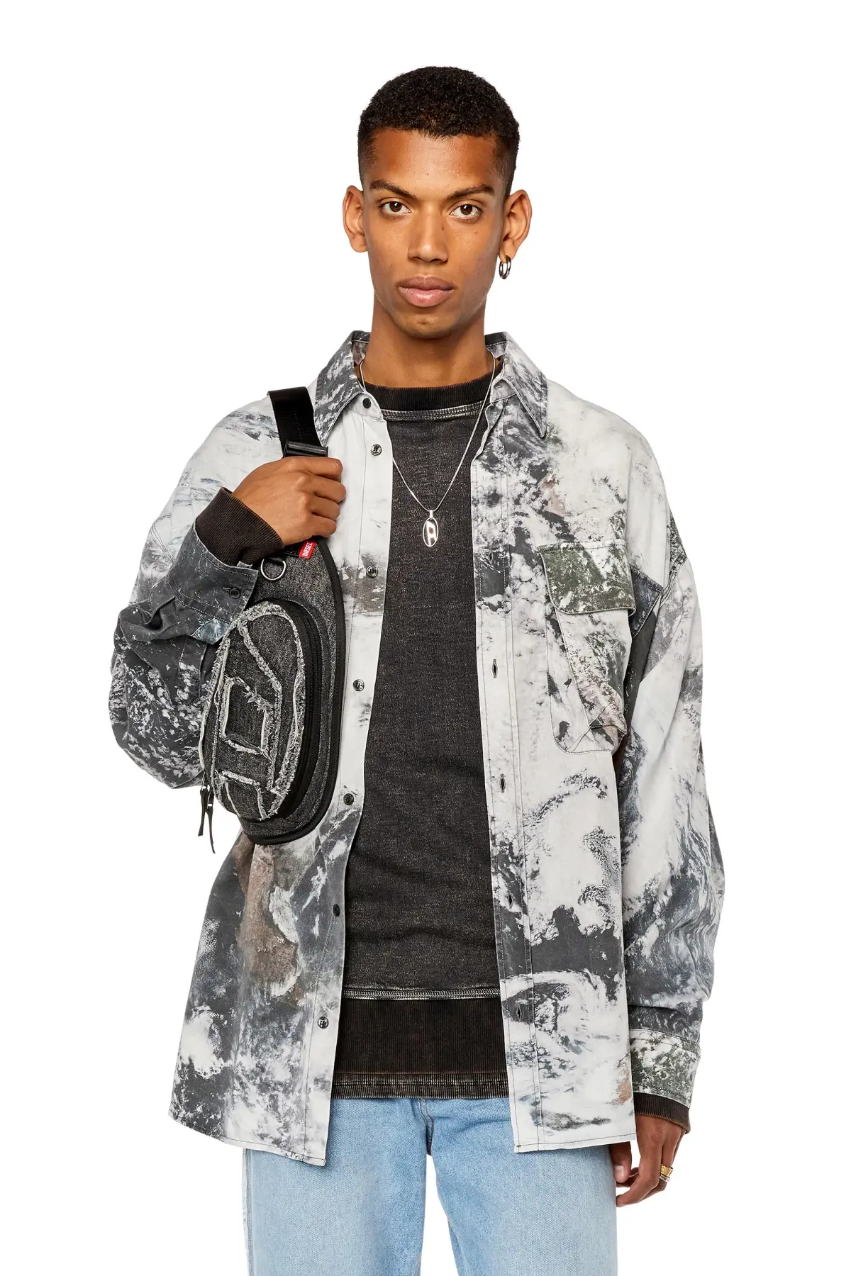 Grey Twill shirt with Planet print