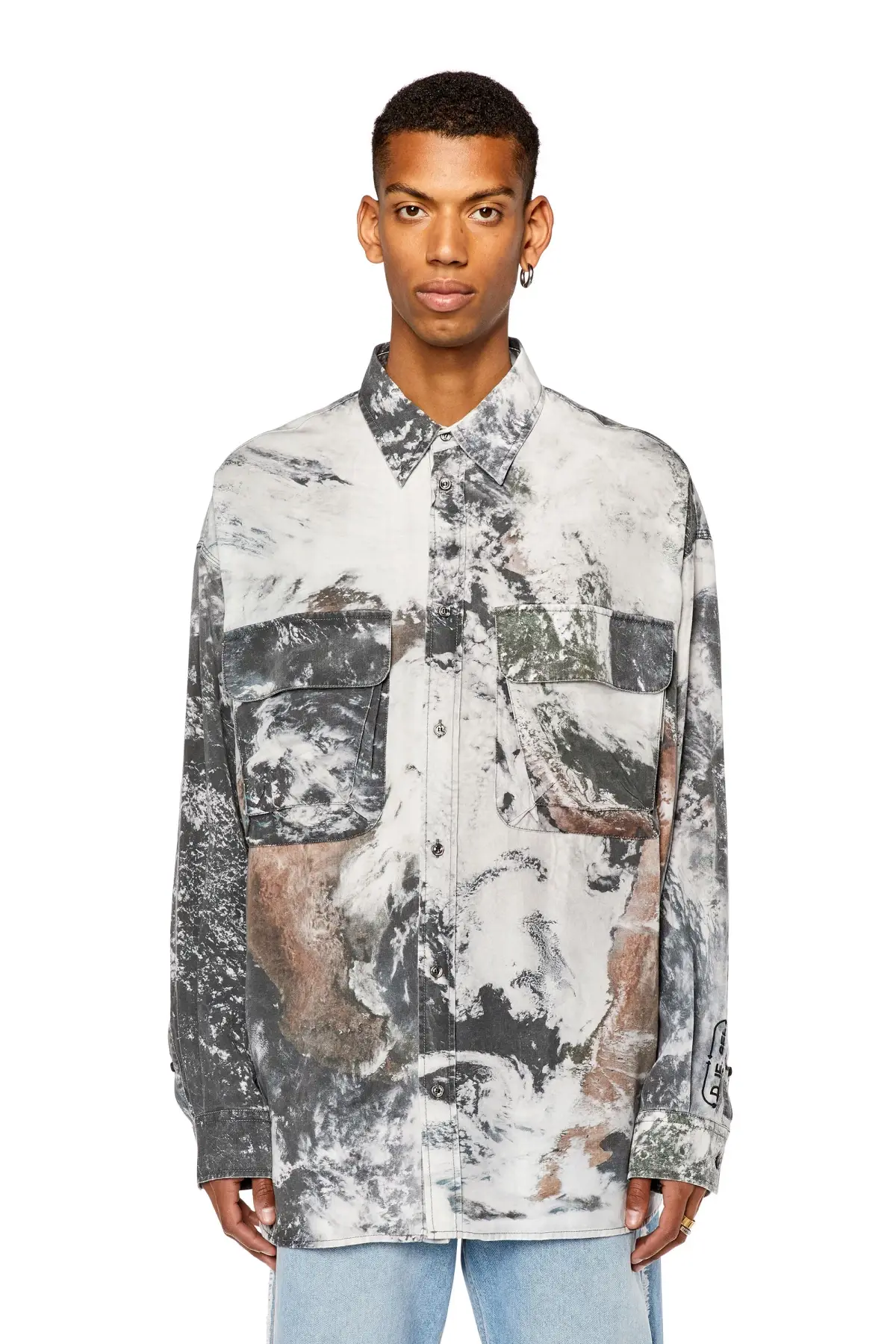 Grey Twill shirt with Planet print