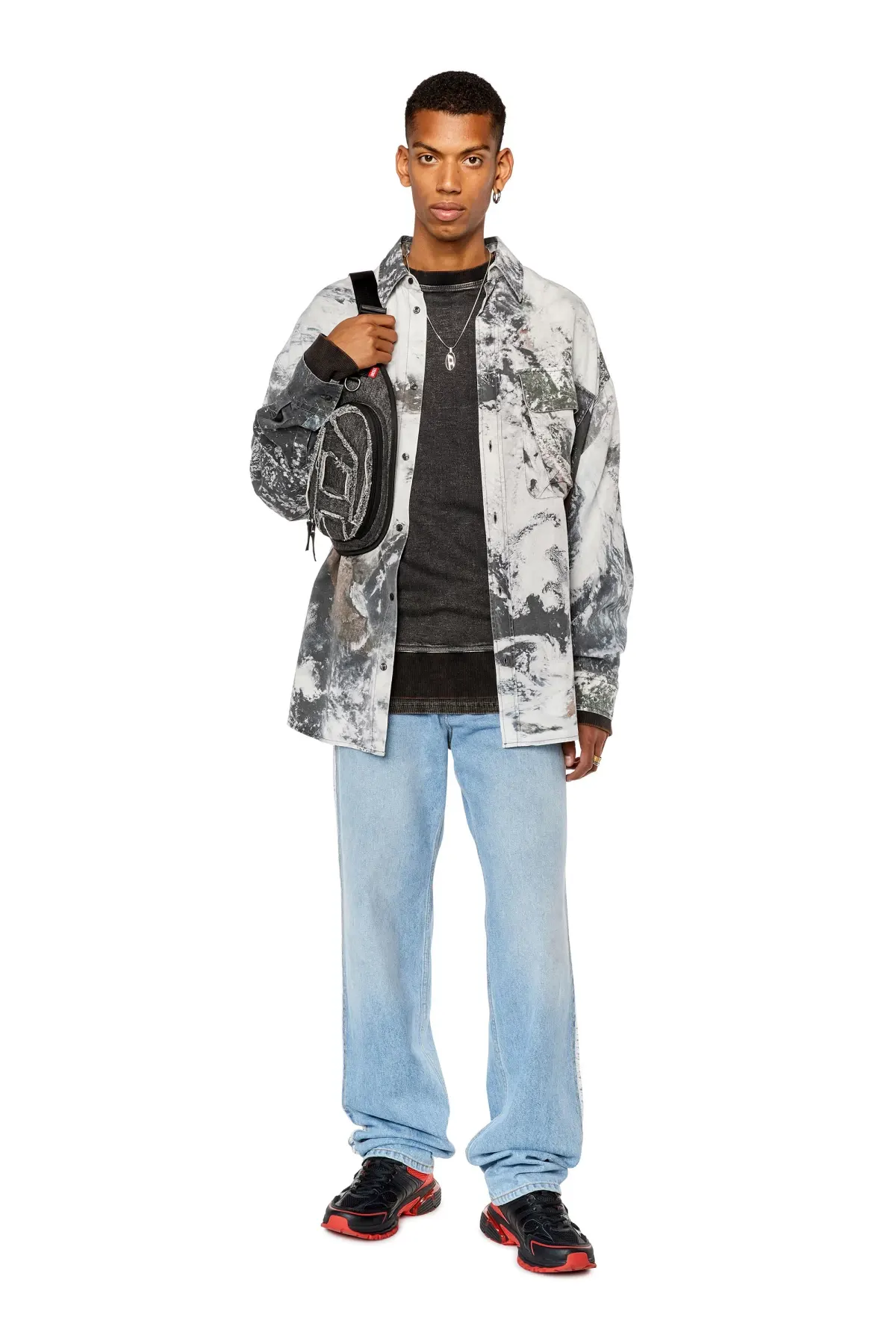 Grey Twill shirt with Planet print