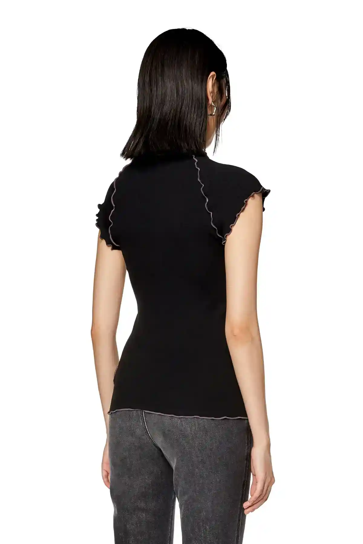 Black Ribbed top with curly seams