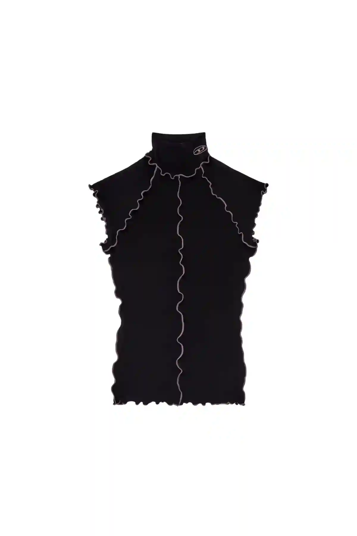 Black Ribbed top with curly seams