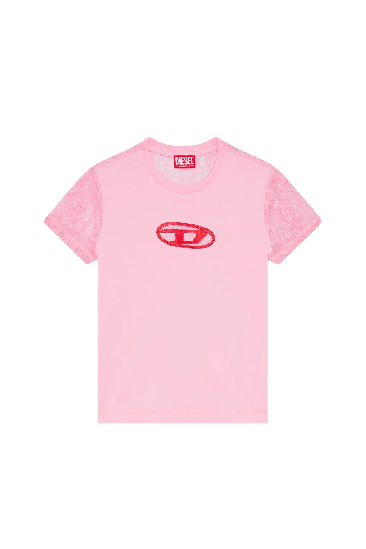Pink T-shirt with tonal lace inserts