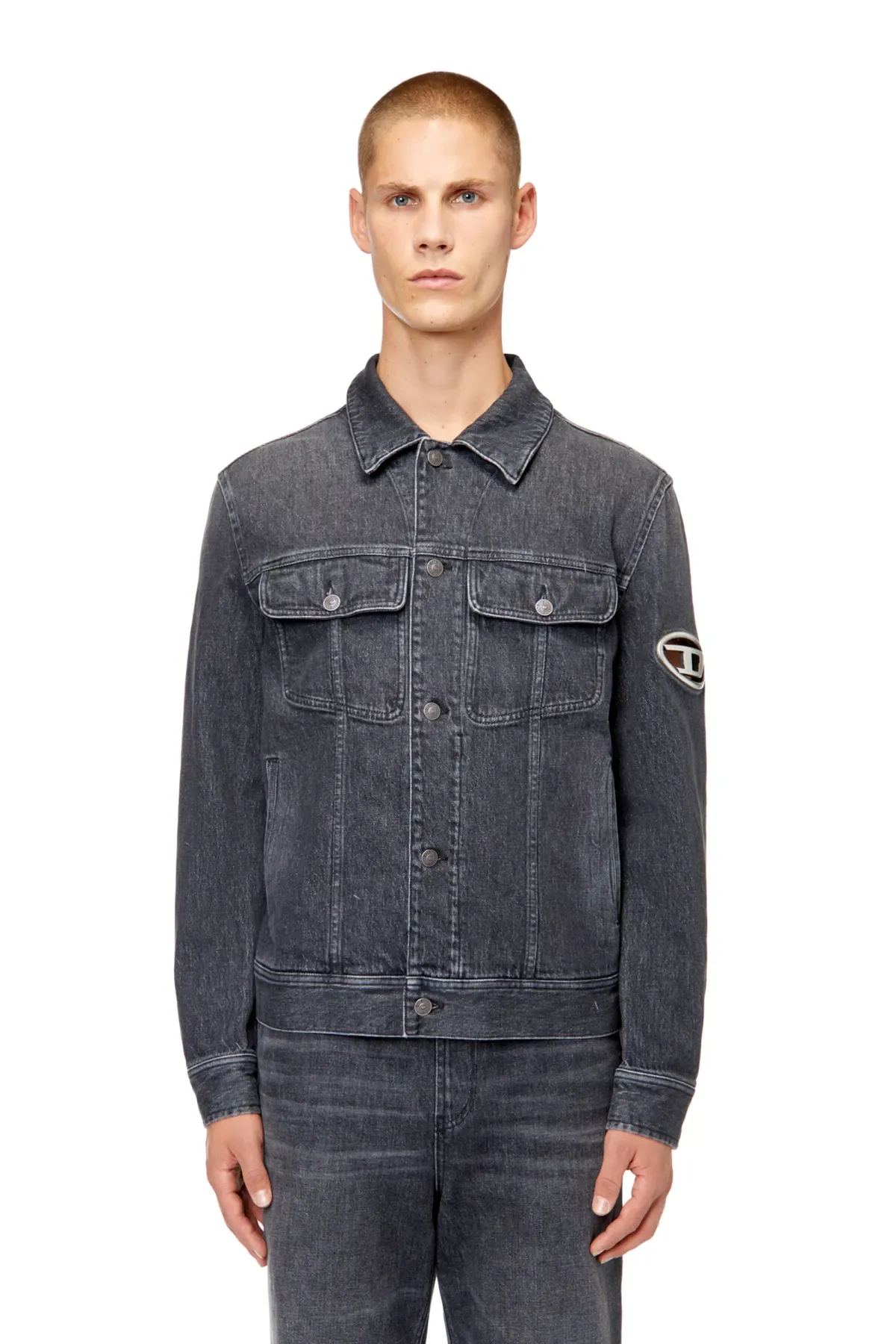 Black Regular-fit trucker jacket with plaque