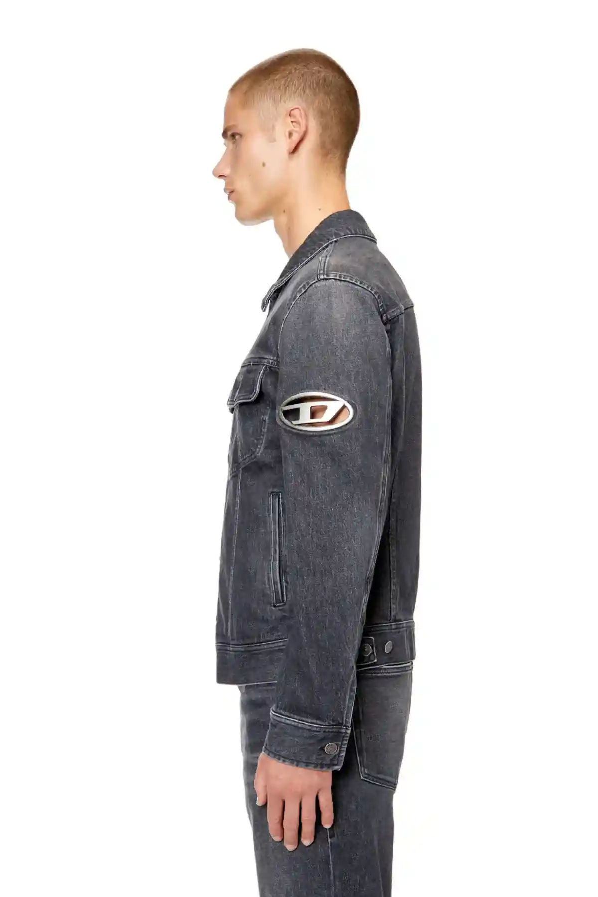 Black Regular-fit trucker jacket with plaque