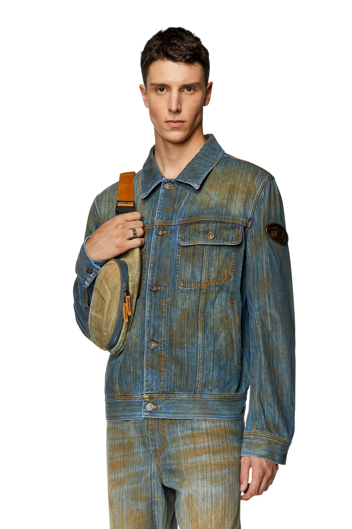 Blue Regular-fit trucker jacket with plaque