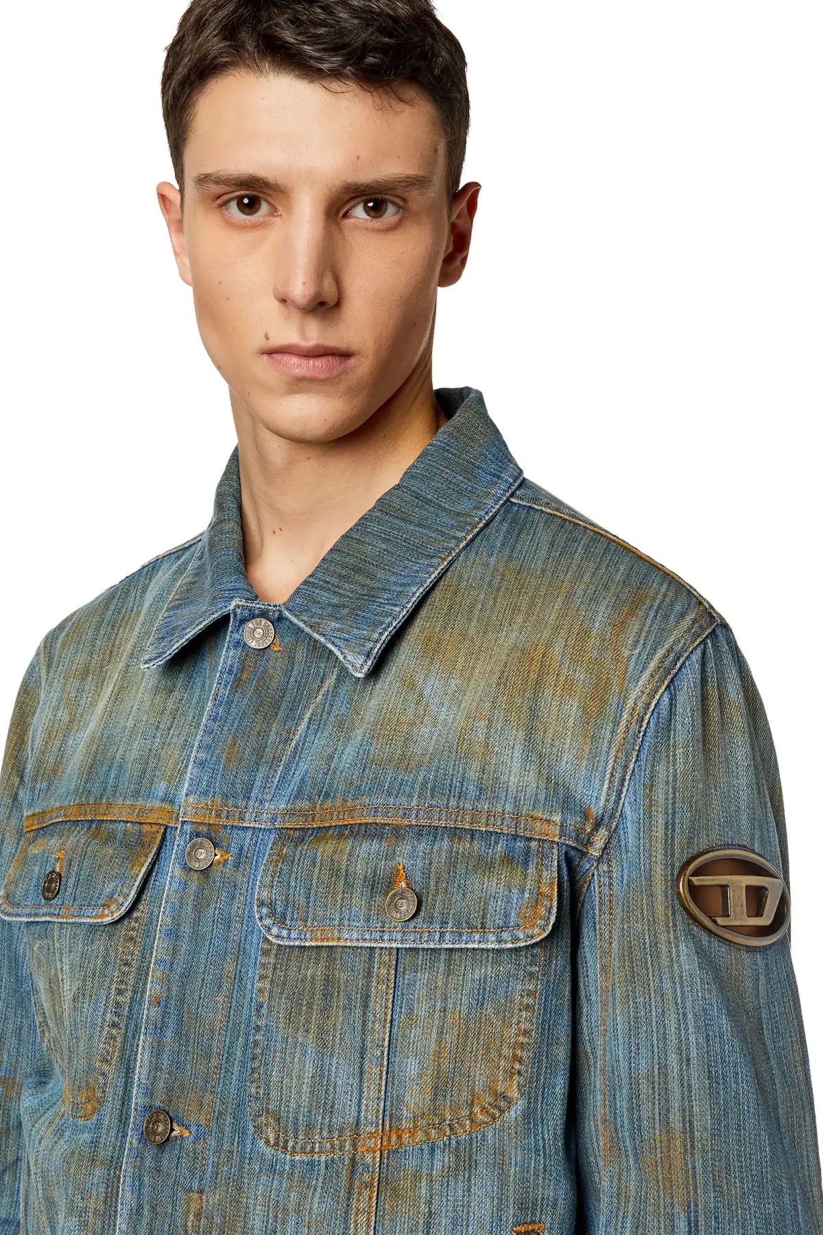 Blue Regular-fit trucker jacket with plaque