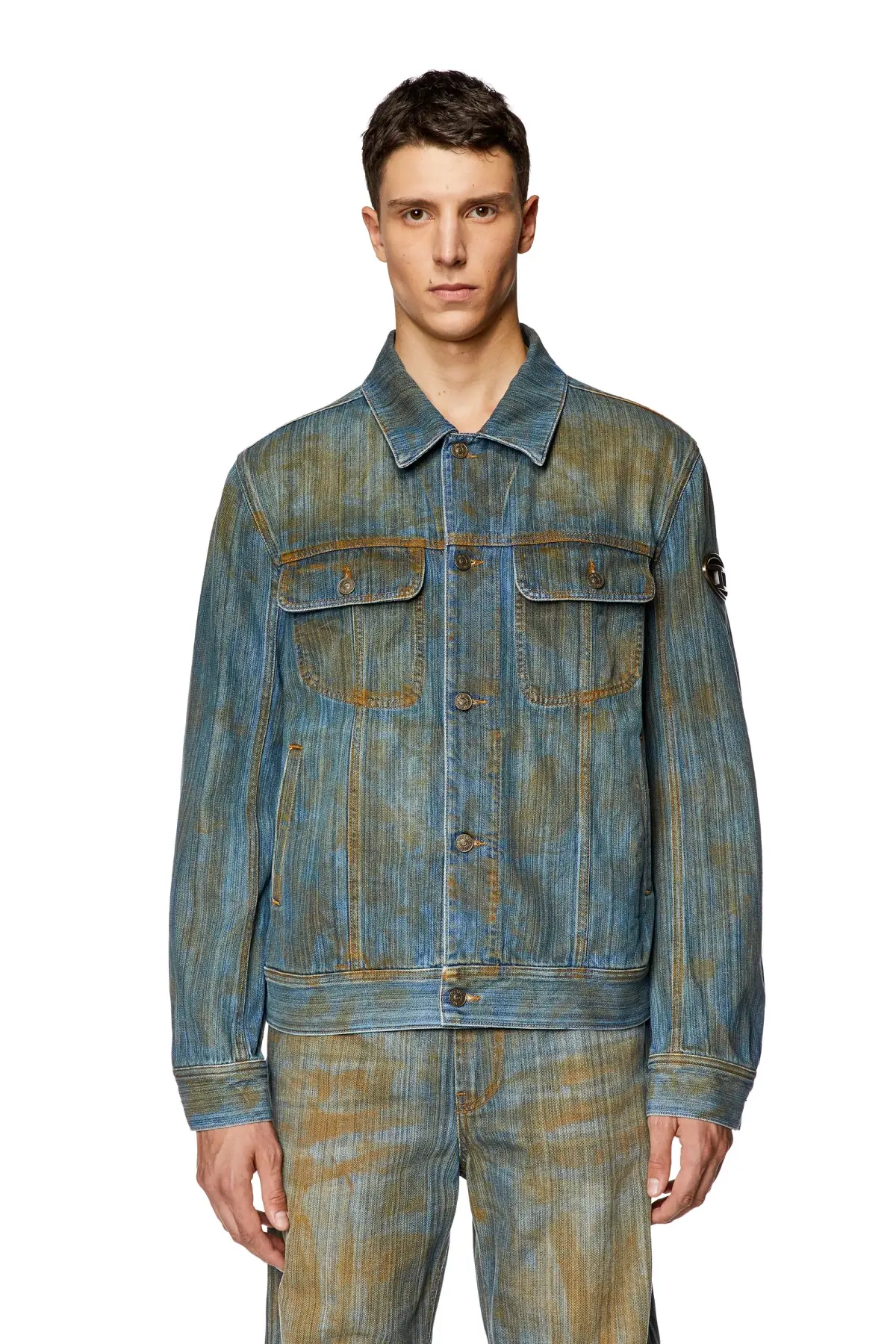 Blue Regular-fit trucker jacket with plaque