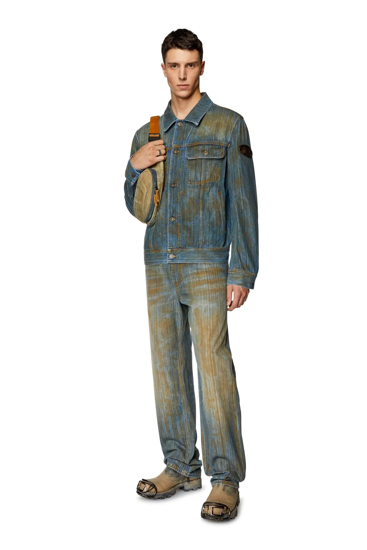 Blue Regular-fit trucker jacket with plaque