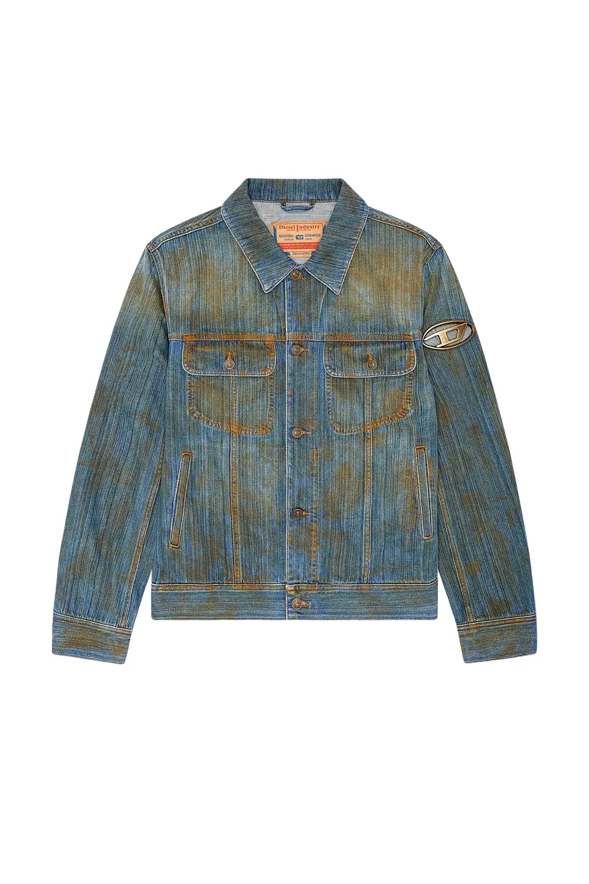 Blue Regular-fit trucker jacket with plaque