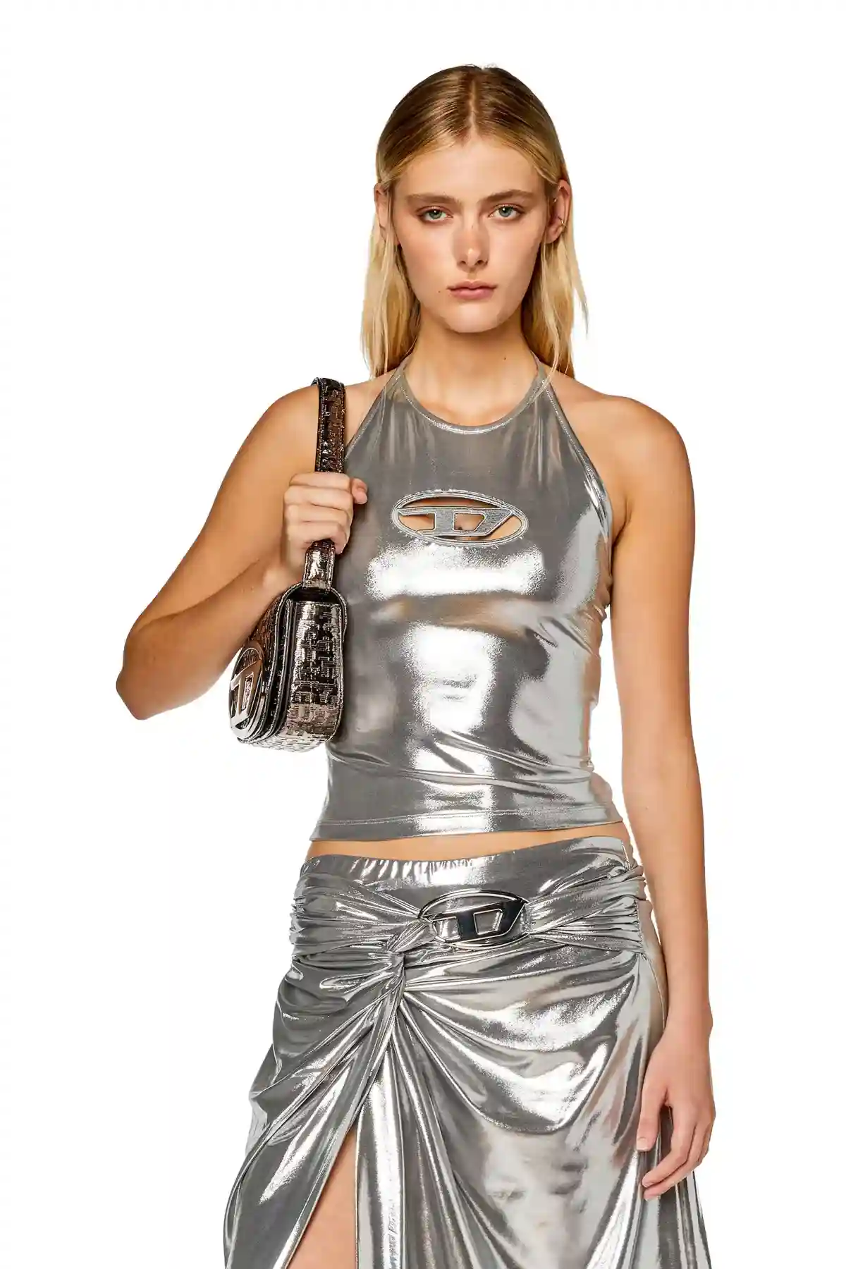 Silver Halterneck top with foil coating