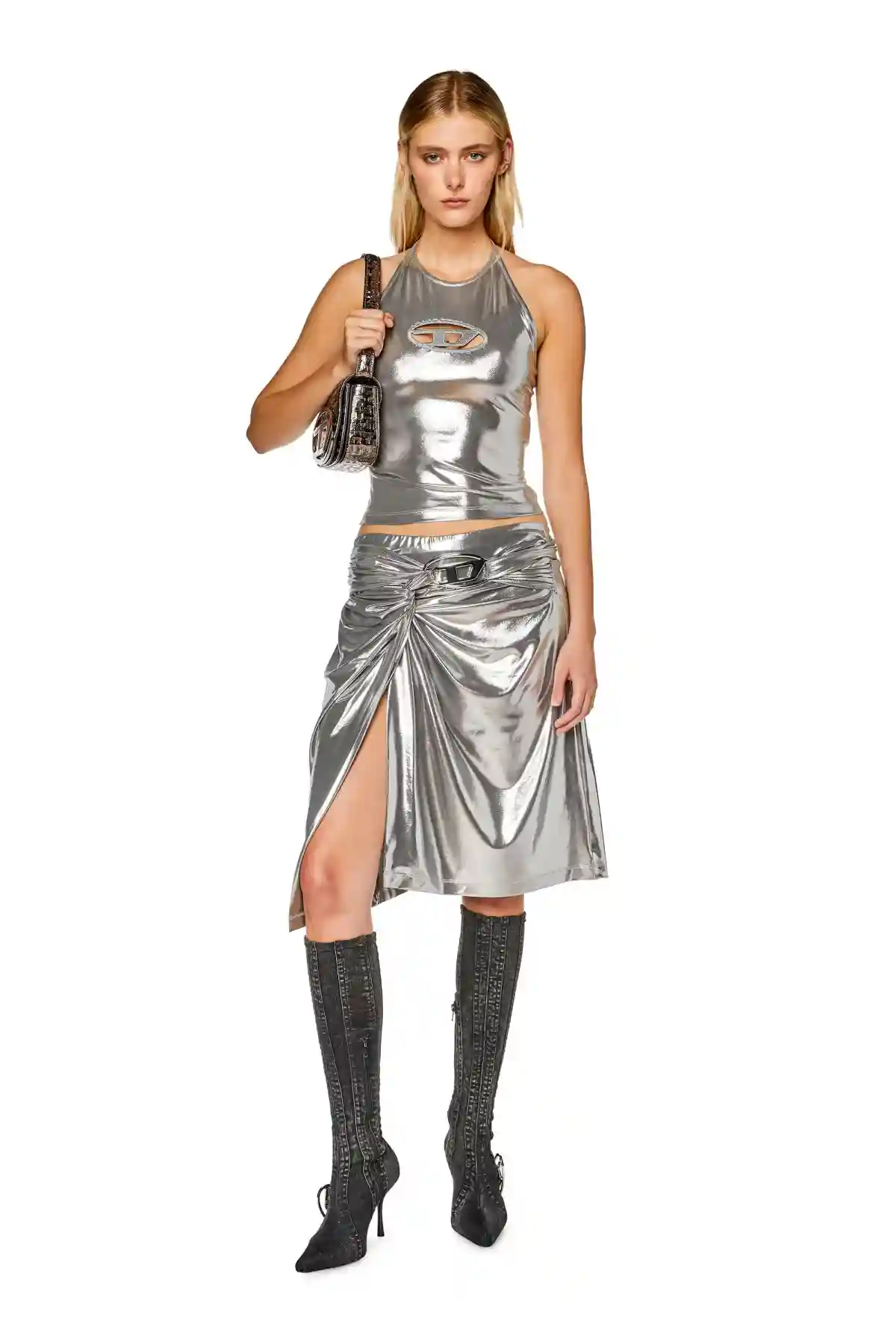 Silver Halterneck top with foil coating